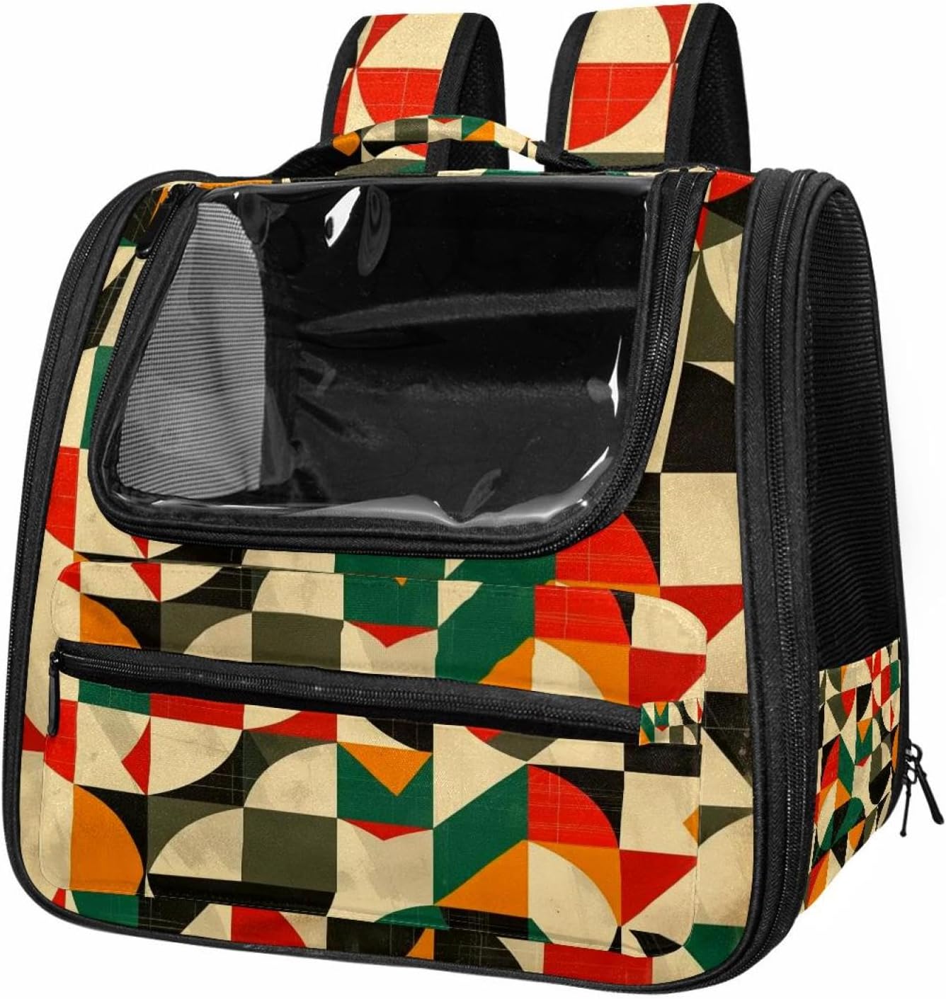 Portable Travel pet Backpack Carrier Hamster Bag Small Dog cat Carrier Breathable Hang Bag, Retro Geometric (2)