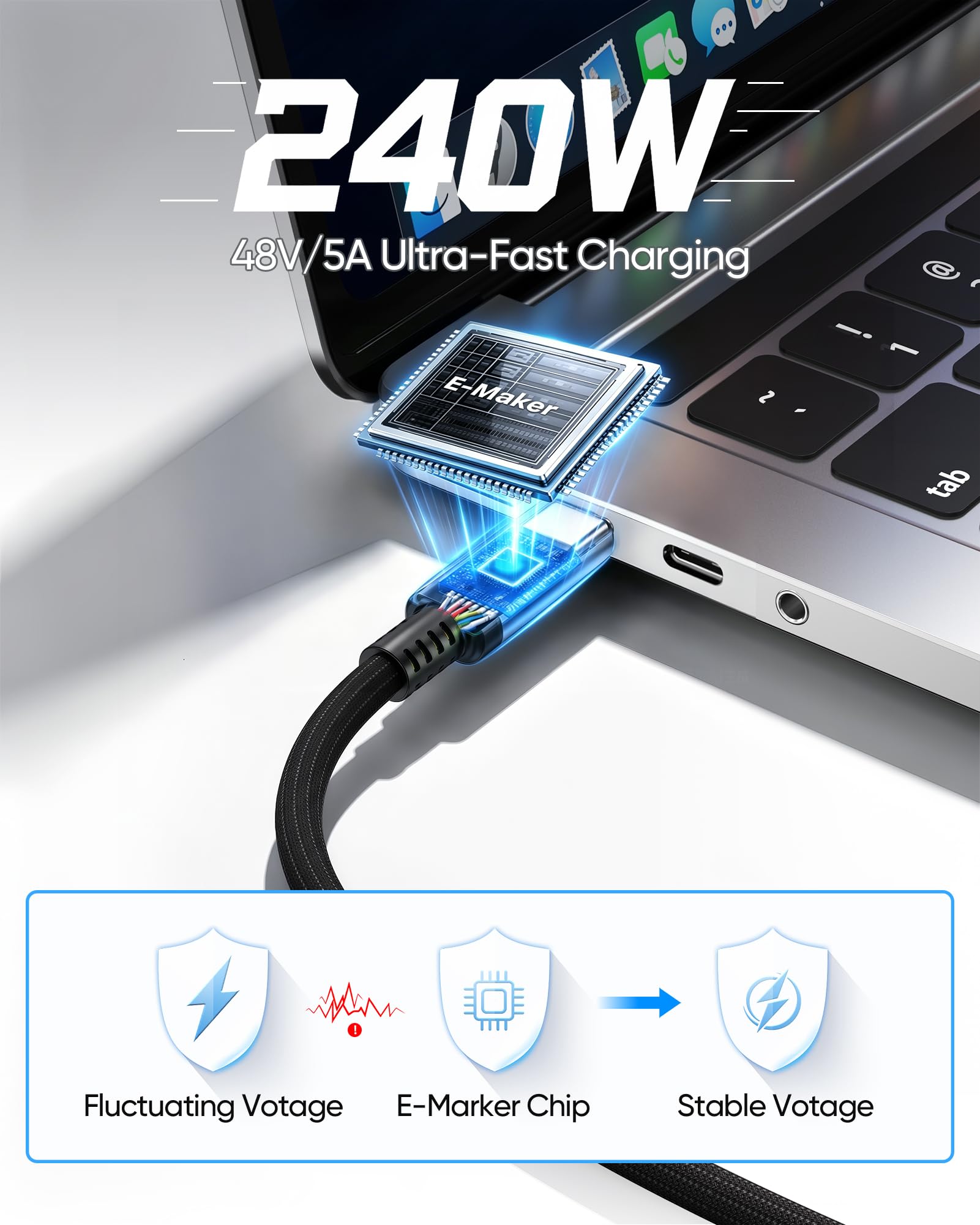 Cavo Thunderbolt 5 da 80 Gbps, cavo Thunderbolt 4/3 e USB 4/3.2, display video 8K, ricarica 240 W, cavo dati USB C ad alta velocità per MacBook, Mac mini, SSD, iPhone 17, Samsung S25