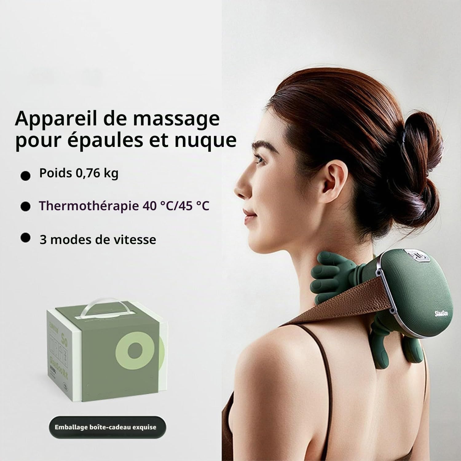 Siasoo Original 4D Masseur chauffant bionique, masseur Shiatsu portable sans fil pour le cou et le dos, massage électrique des tissus profonds 4D, design simulé de la main humaine