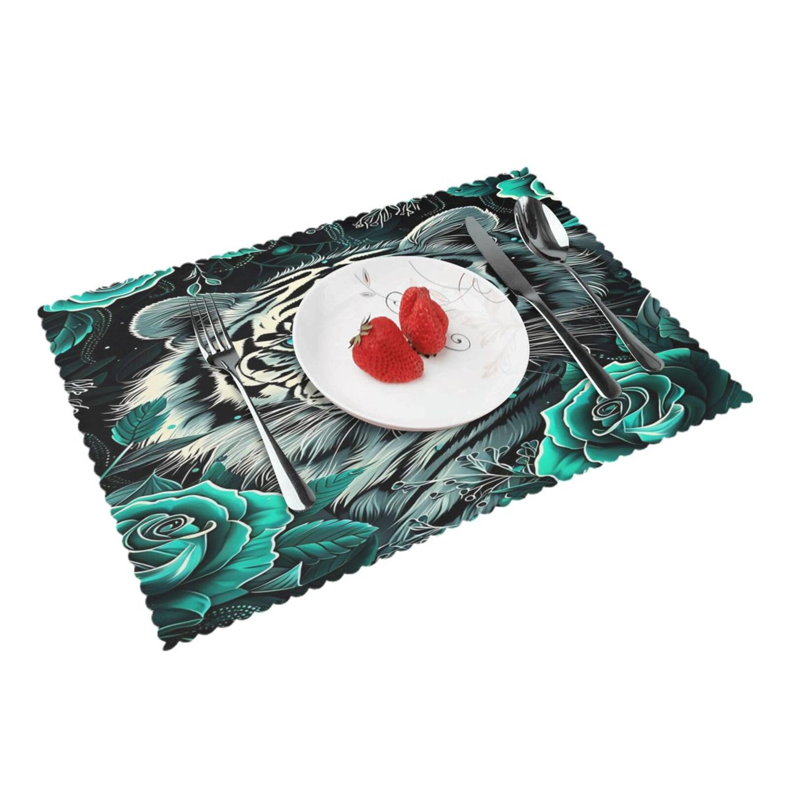 Tiger Roses Darkness Placemats Set of 4 Print Table Mats Place Mats Table Decor for Kitchen Dining 12X18 in