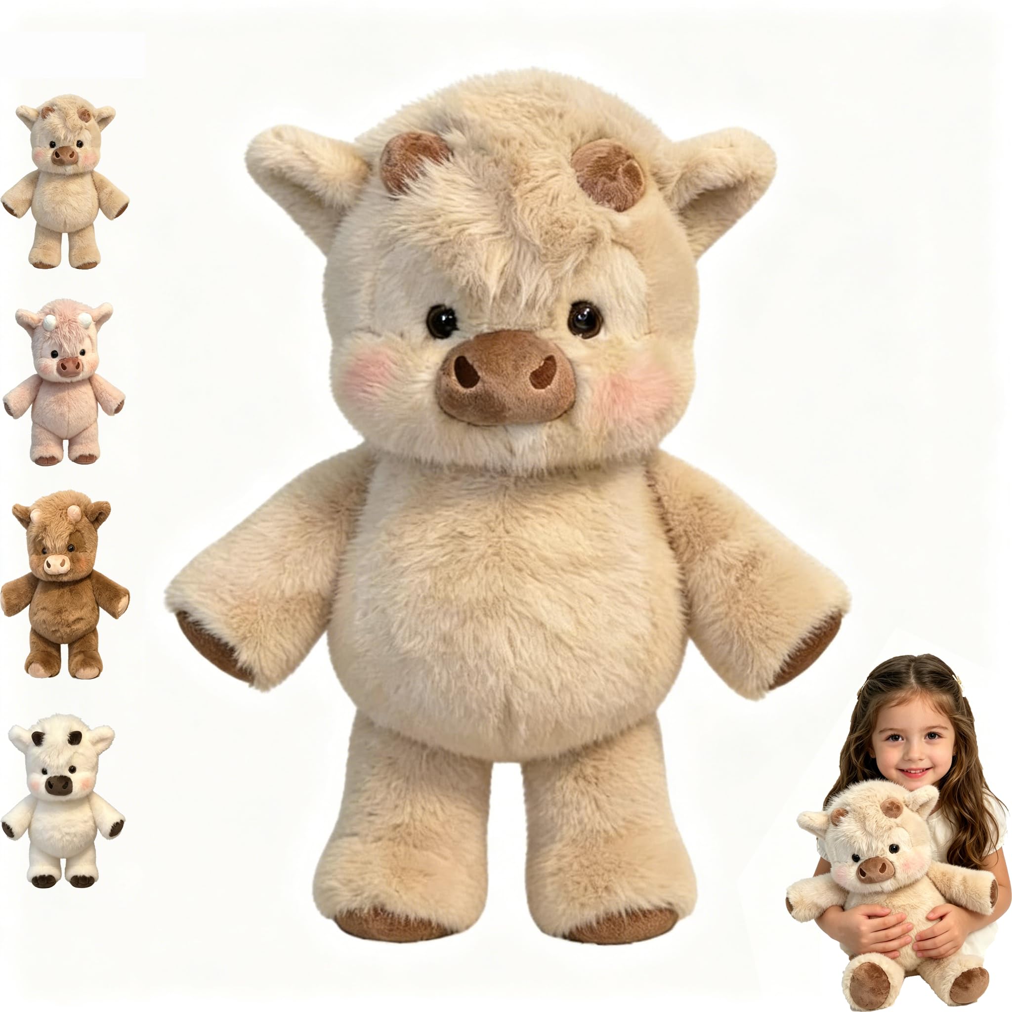 Running Plushies, Soft Cute Running Pink Highland Cow Plush, Interactive Moving Legs Stuffed Animals for Stress Relief for Decor Gift Desk Companion (D-Khaki Highland Cow, 17.7IN) â image 1