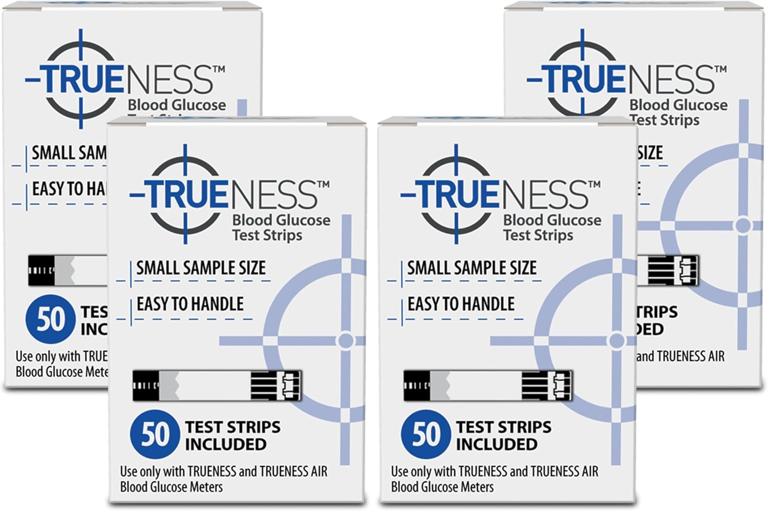 TRUENESS Blood Glucose Test Strips, TRUENESS Family of Self Monitoring Blood Glucose Meters, 200 Count (4, 50-Count Boxes)
