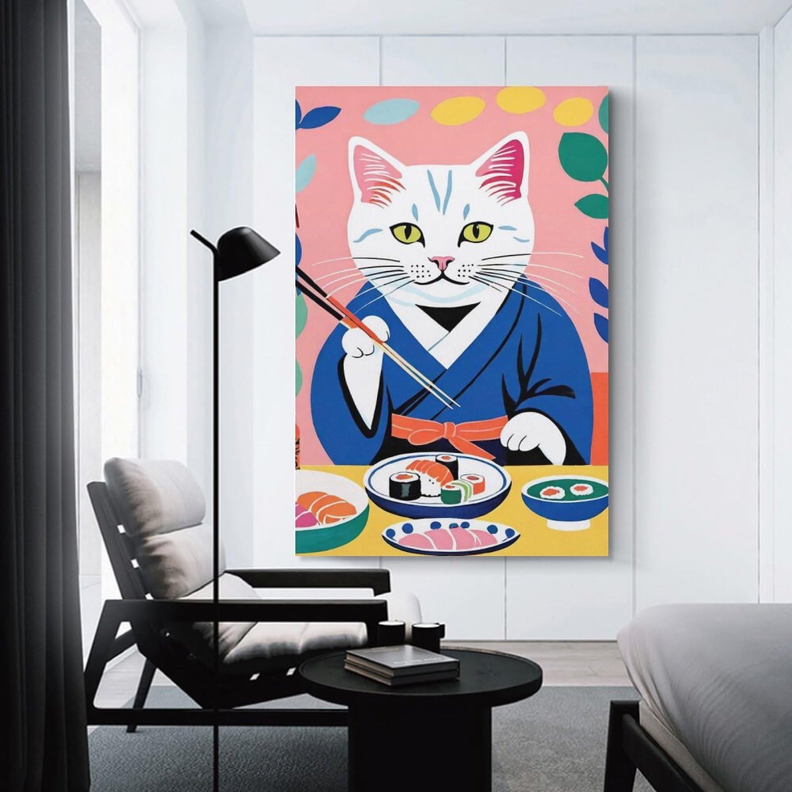 Junmoney Wall Picture Print Cat Sushi Master, 12x18inch(30x45cm), for Entrance Walls, Hall Decor Or Foyers, A Neat Decor Update for Hallways