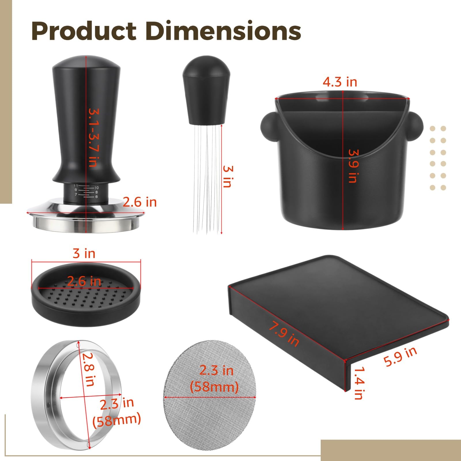 Zestaw akcesoriów do espresso, 58 mm, zestaw tamper do kawy z narzędziem dystrybucyjnym, lejekiem dozującym, ekranem krążkowym, pudełkiem i matą, narzędzia do przygotowywania kawy do ekspresu do kawy