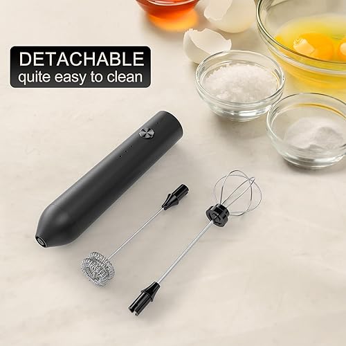 Miniatura 6 de Espumador de leche de mano, máquina de espuma eléctrica con batidor de acero inoxidable, mezclador de bebidas recargable con cable USB para café,