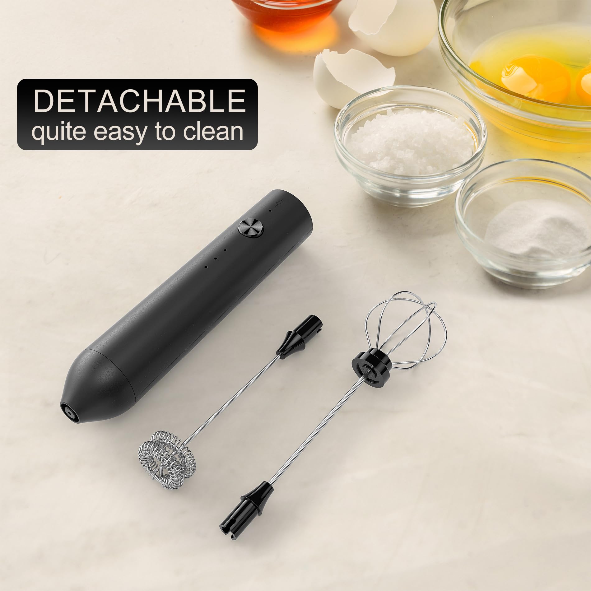 Montalatte portatile, frusta elettrica ricaricabile di tipo C, montalatte per caffè, 3 velocità di miscelazione, mini frullatore per bevande con 2 fruste per caffè, matcha, frappè, latte, cappuccino