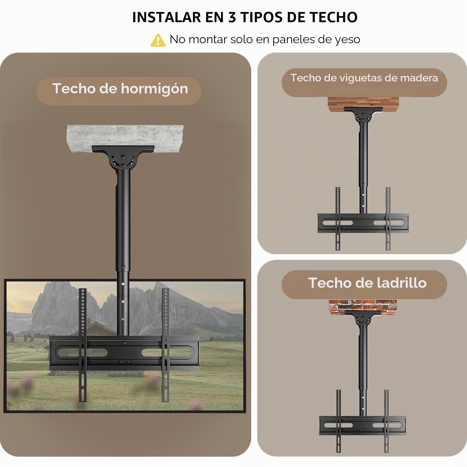 AX WABER Soporte de techo ajustable para TV que se adapta a la mayoría de pantallas planas LED, LCD, OLED y plasma de 26 a 65 pulgadas, hasta 110 libras, agujeros de montaje de 400 x 400 mm