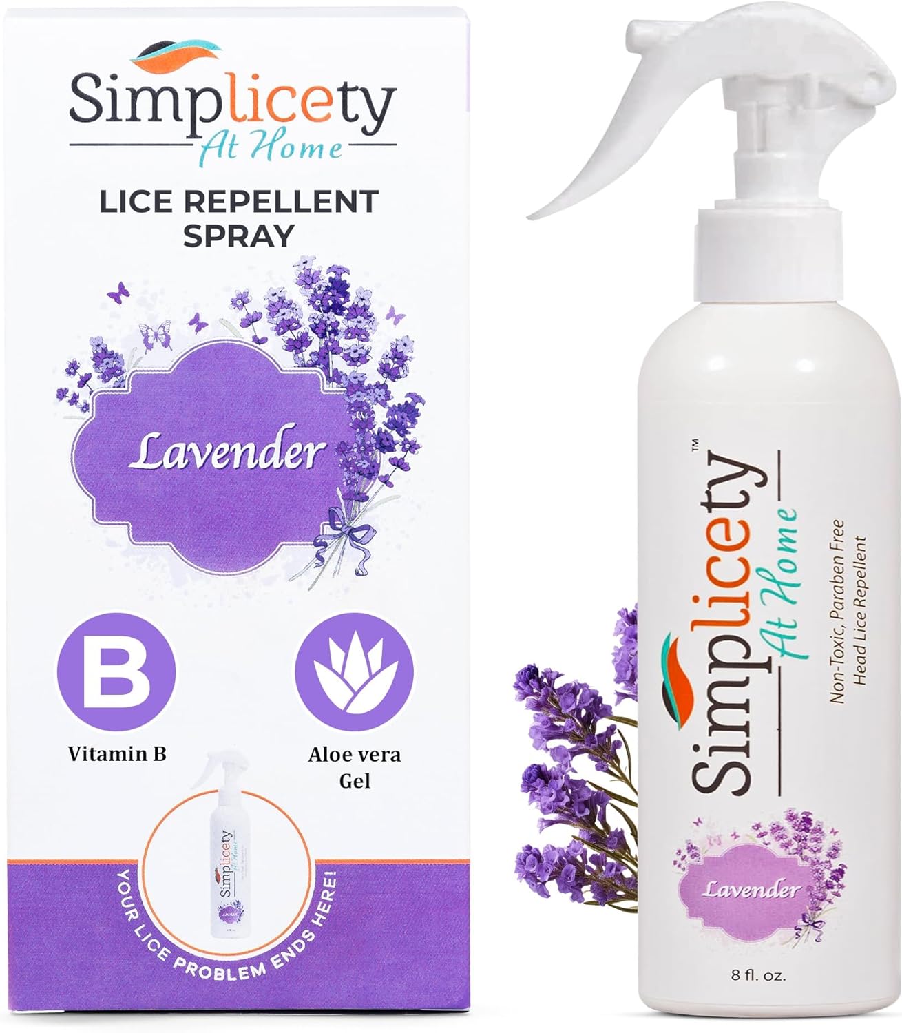 Simplicety® Lice Prevention Spray for Kids Hair (8 Fl Oz), All Natural Ingredients Lice Spray Treatment, Highly Effective Against Head Lice, Terminates Eggs, and Nits from All Hairs (Lavender)