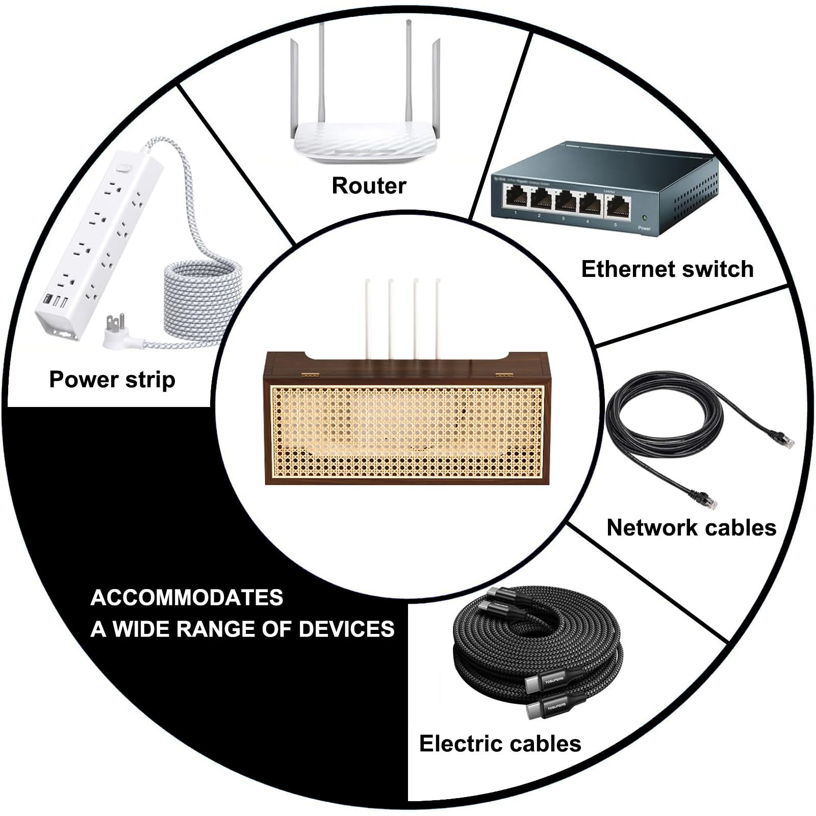 Cache Box Internet, Armoire pour Routeur WiFi, Support de Stockage WiFi en Bois Massif, Étagère de Routeur Murales pour Salon Chambre Bureau