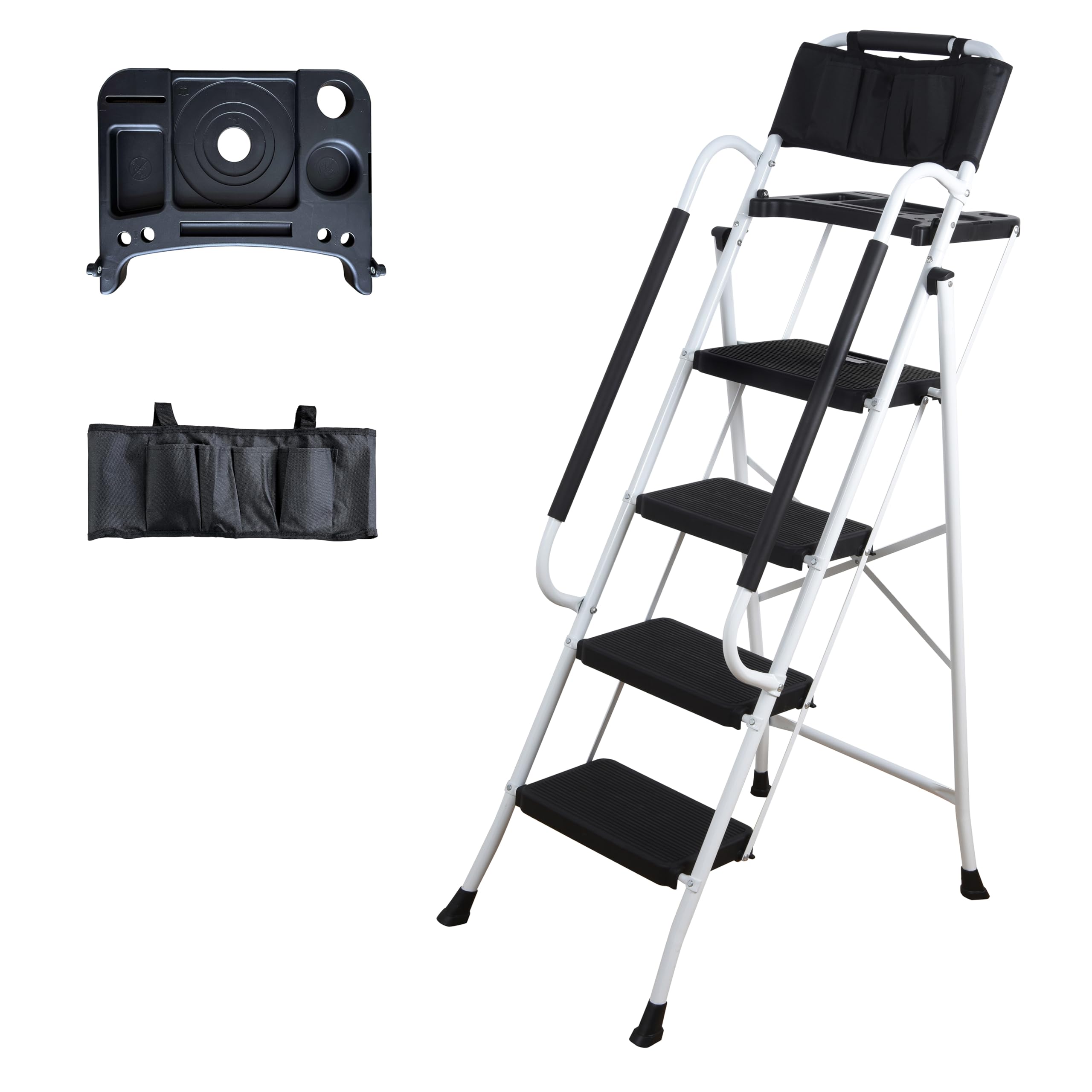 LEADALLWAY 4 Step Ladder with Handrails (Include Tool Tray+Bag) 330lbs Capacity