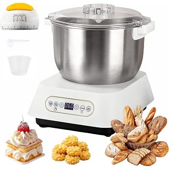 Stainless Steel Dough Kneading Machine 7L Large Volume Kneading Machine for Baking with Thermostatic Fermentation Function 25-38 C Automatic Stand Kneading Machine with Cutting Blade for Home Baking