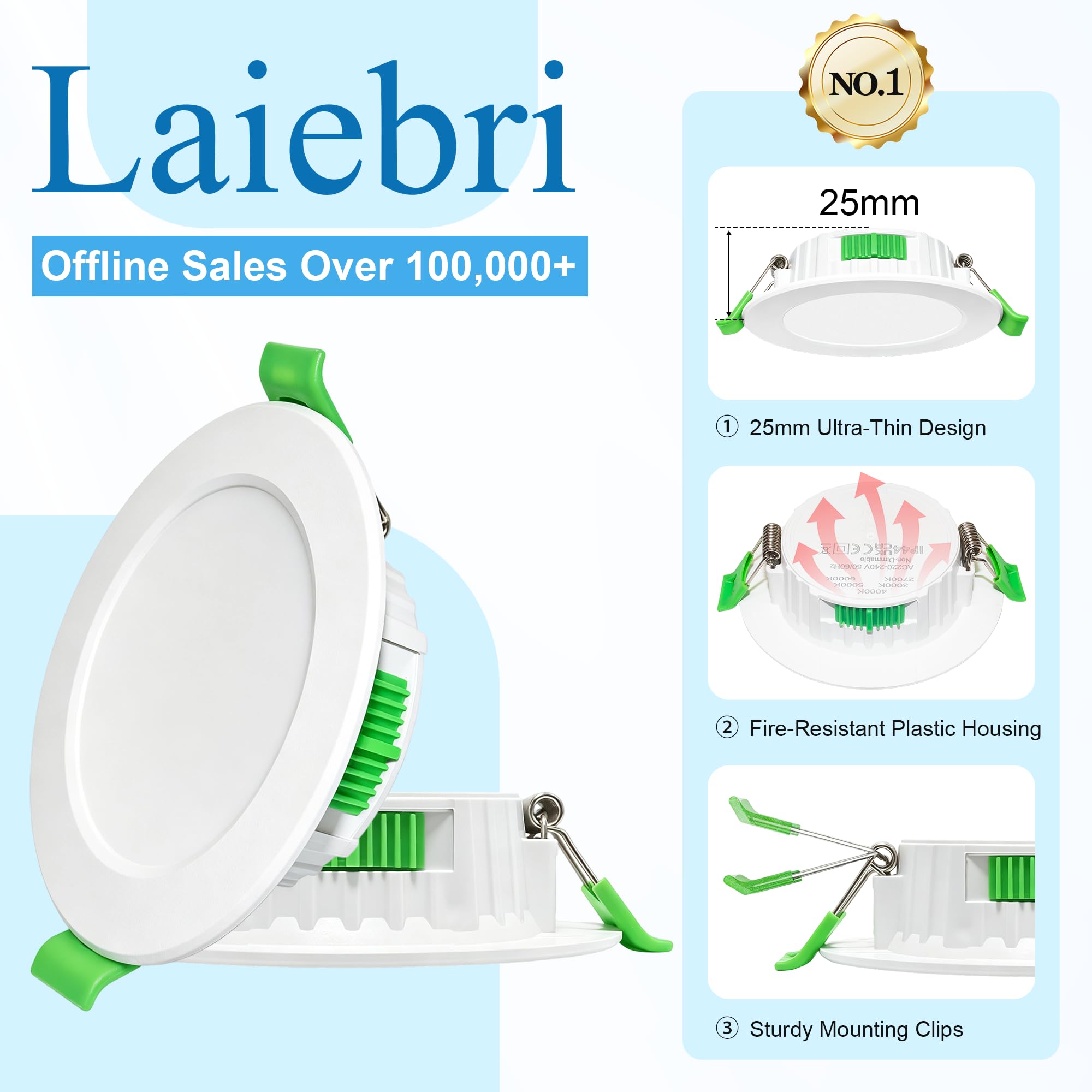 LED Einbaustrahler 230V 10er, 5CCT LED Spots, Ø68-75mm Einbauspots | 5W Ultra Flach 25mm, 5CCT Lichtfarben Warmweiß-Kaltweiß, IP44 LED Einbauleuchten & Deckenspots für Bad Küche Wohnzimmer, Weiß