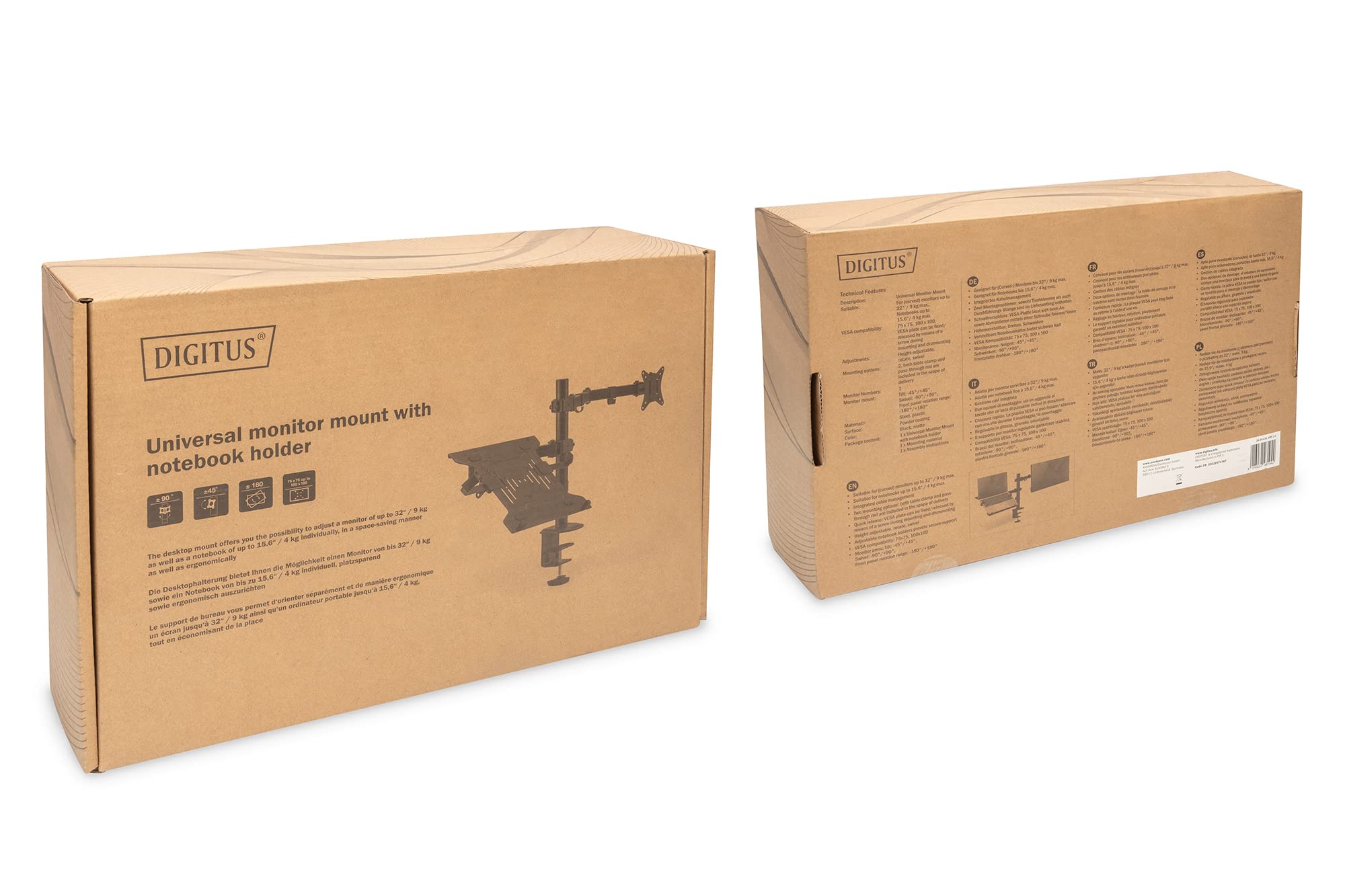 DIGITUS Support écran - Pince de table - Support pour ordinateur portable - 1 écran - Jusqu'à 32 pouces - VESA 75x75, 100x100 - Noir