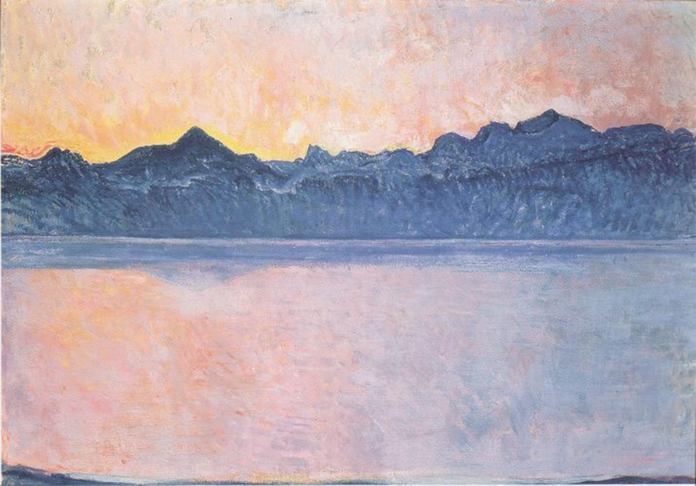 POSTERIIk Vintage Classic Picture Landscape Artwork Lake Geneva with Mont in the Morning Light by Ferdinand Hodler Portrait Canvas Painting for Office Home Decor 60x90cm