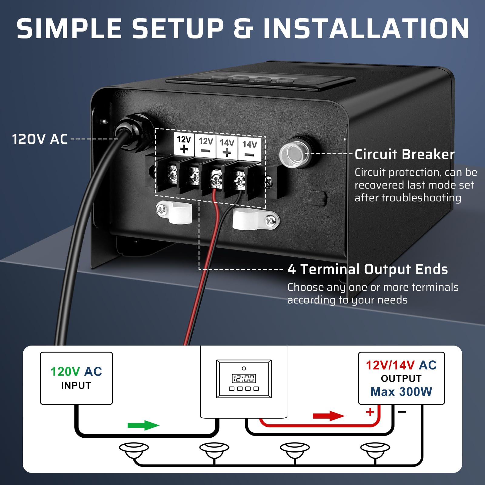300W Landscape Transformer with Timer & Sensor -8