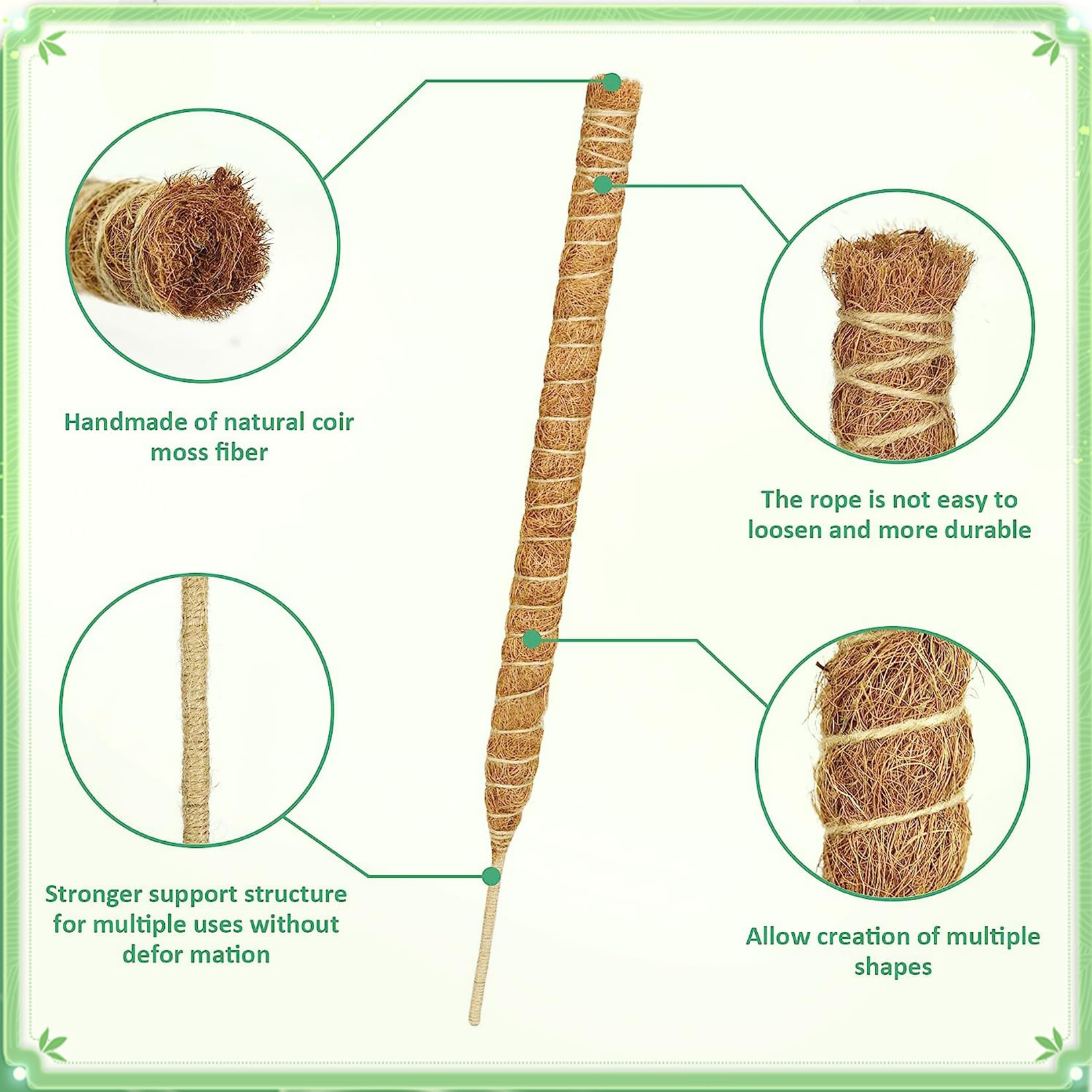 2 Pezzi bastone per piante rampicanti 120 cm lessibile supporto monstera con accessori Fibra di cocco sostegno per piante Per piante da interno