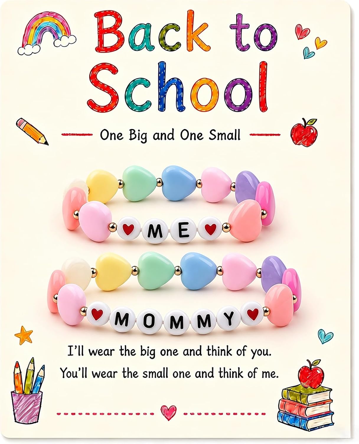 Back to School Bracelets Matching Heart Mommy & Me Bracelet Set