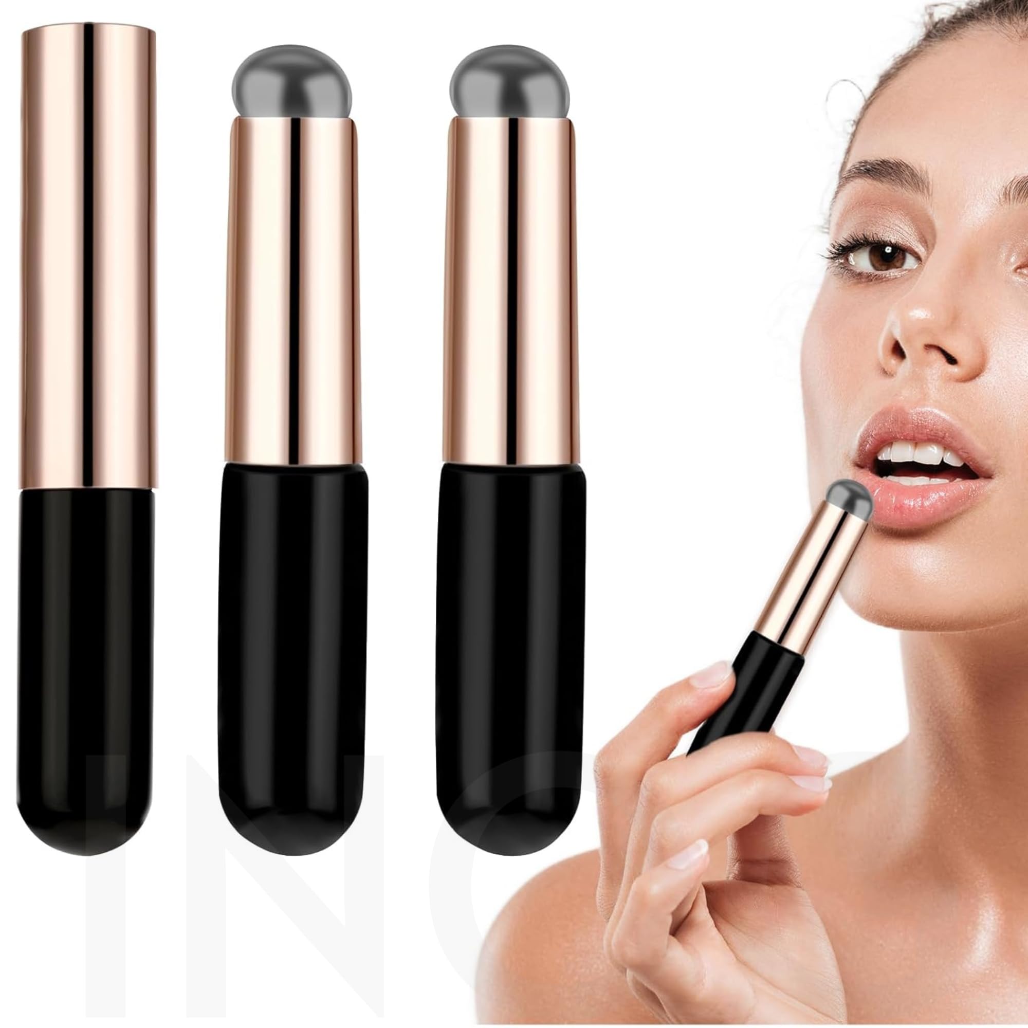 INOG 2pcs Silicone LipBrush SiliconeLip Applicator with Cap Elastic Silicone Lip Balm Applicatorr Reusable LipMask Applicator Lips Smudge Brush for Lipstick LipGloss LipTint Lip Mask LipMakeup Brush (Black)