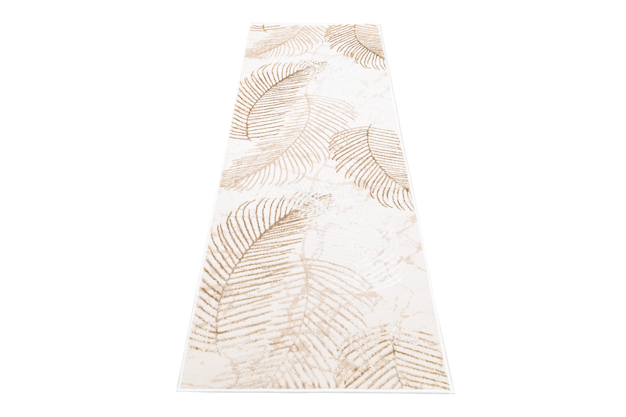 TAPISO Crystal Läufer Teppich Glänzend Gold Beige Braun Blätter Palmenblätter Wohnzimmer Schlafzimmer Flur Korridor Modern Design ÖKO-TEX 70 x 350 cm