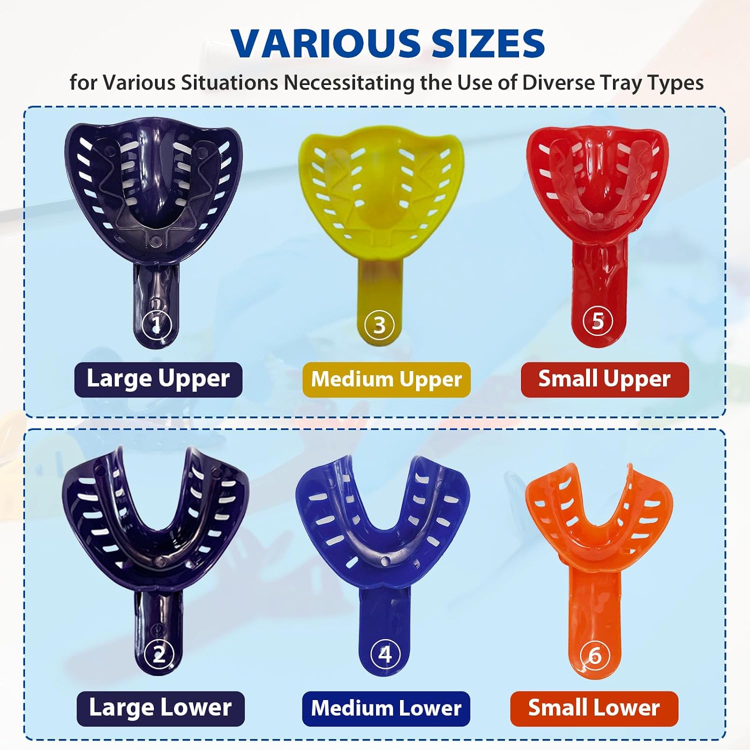 Dental Impression Tray Bag of 48 | Perforated Disposable Teeth Impression Trays | #7 Quadrant Up Left/Low Right - Sky Blue