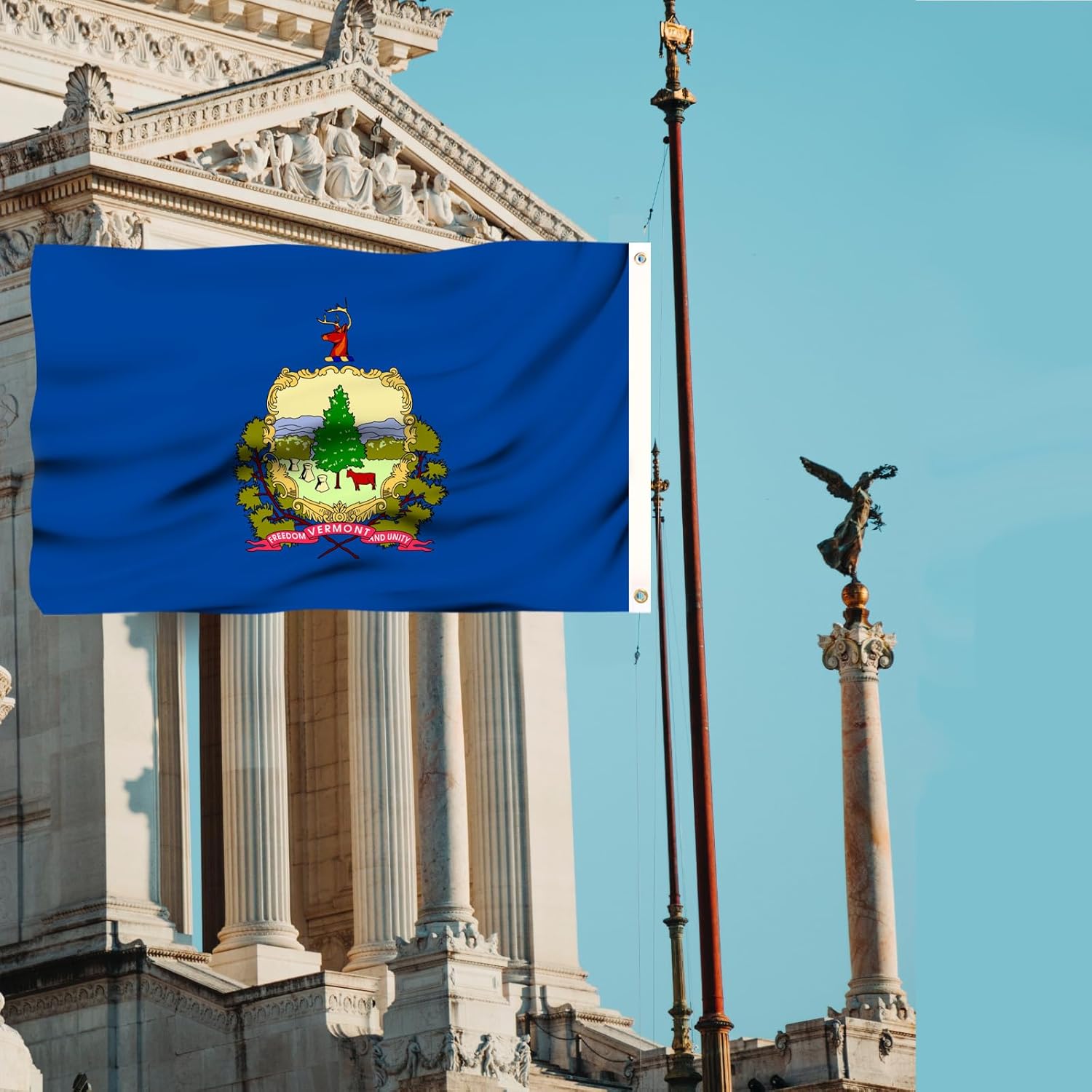 Vermont State Flag 3x5 Outdoor Double Sided State of Vermont Flags 3 Layers 240D Polyester Sewing 4 Rows of Thread with Durable Canvas Header and Brass Grommets Vermont Decor for Indoor Wall Room