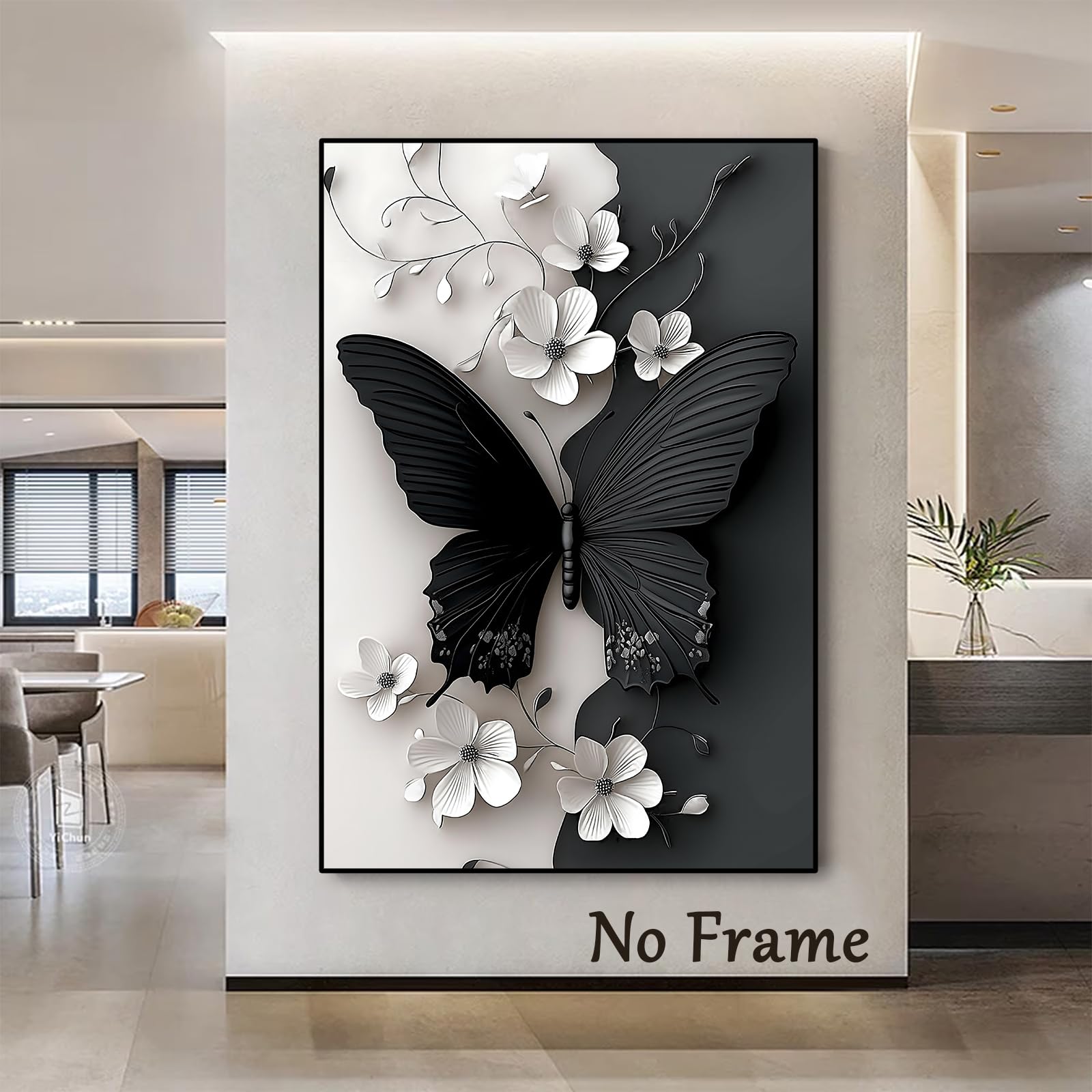 Quadro Decorativo Astratto Farfalle Multicolor – 4 Pezzi Su Tela Nera E Bianca, 30,5x30,5 Cm Con Cornice