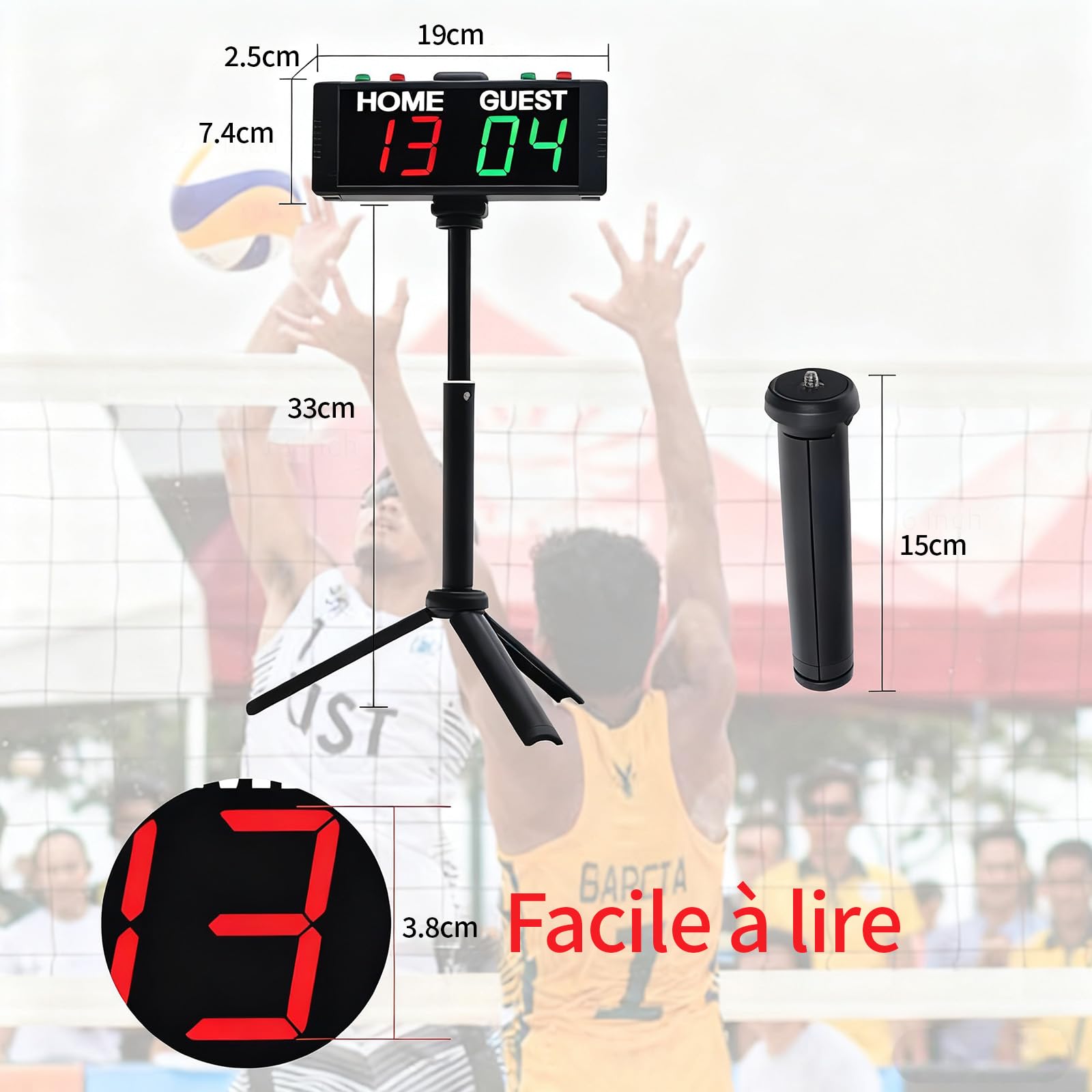 Tableau de Bord Numérique avec Minuterie Scoreboard 1,5 Pouces LED Tableau de Score électronique avec Support pour Baseball Sport