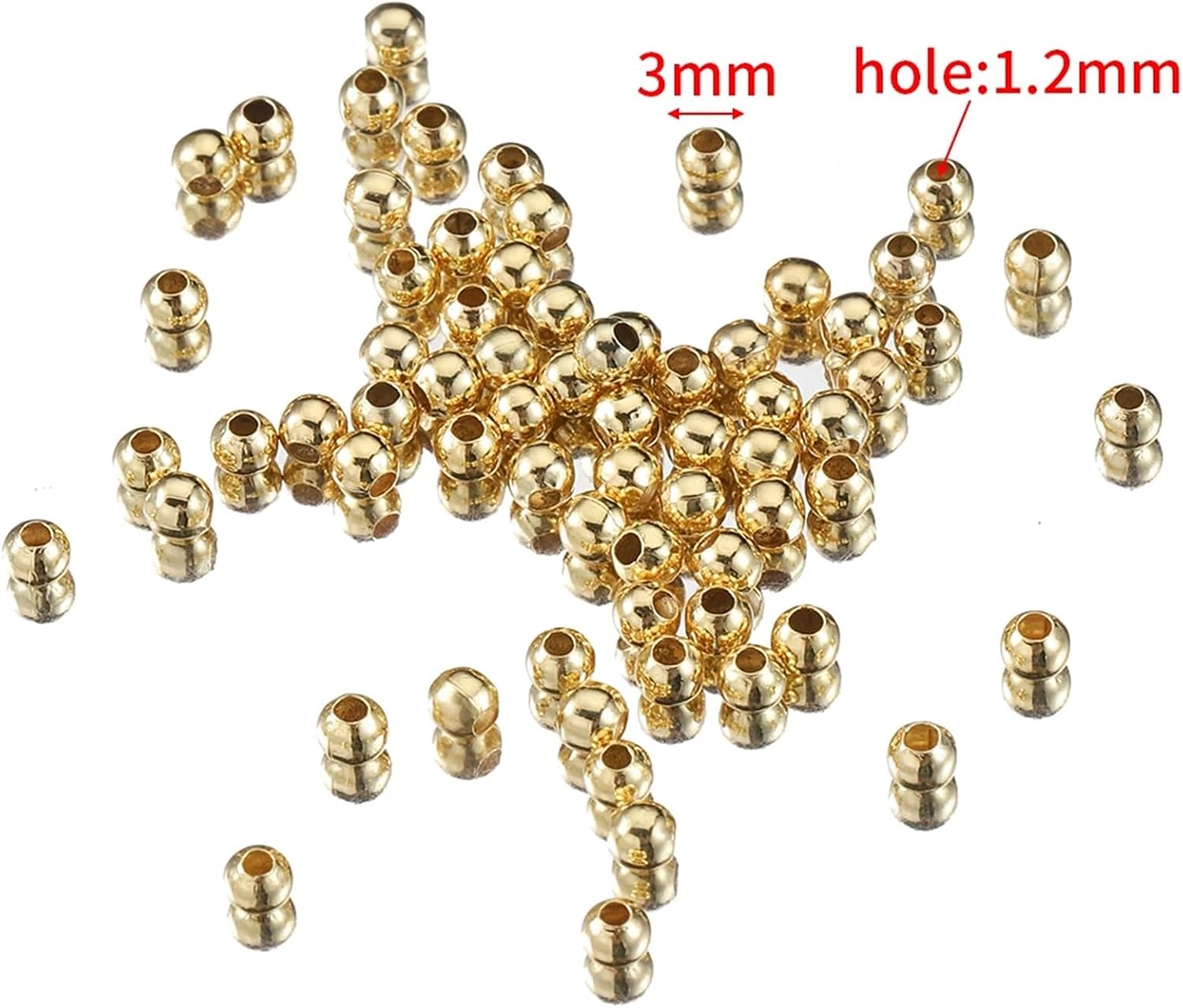 Dnyucen Spacer Beads 1000Pcs Round Spacer Bead,Brass Beads for Jewelry Making,DIY Necklace Accessories(2xhole 0.9mm)