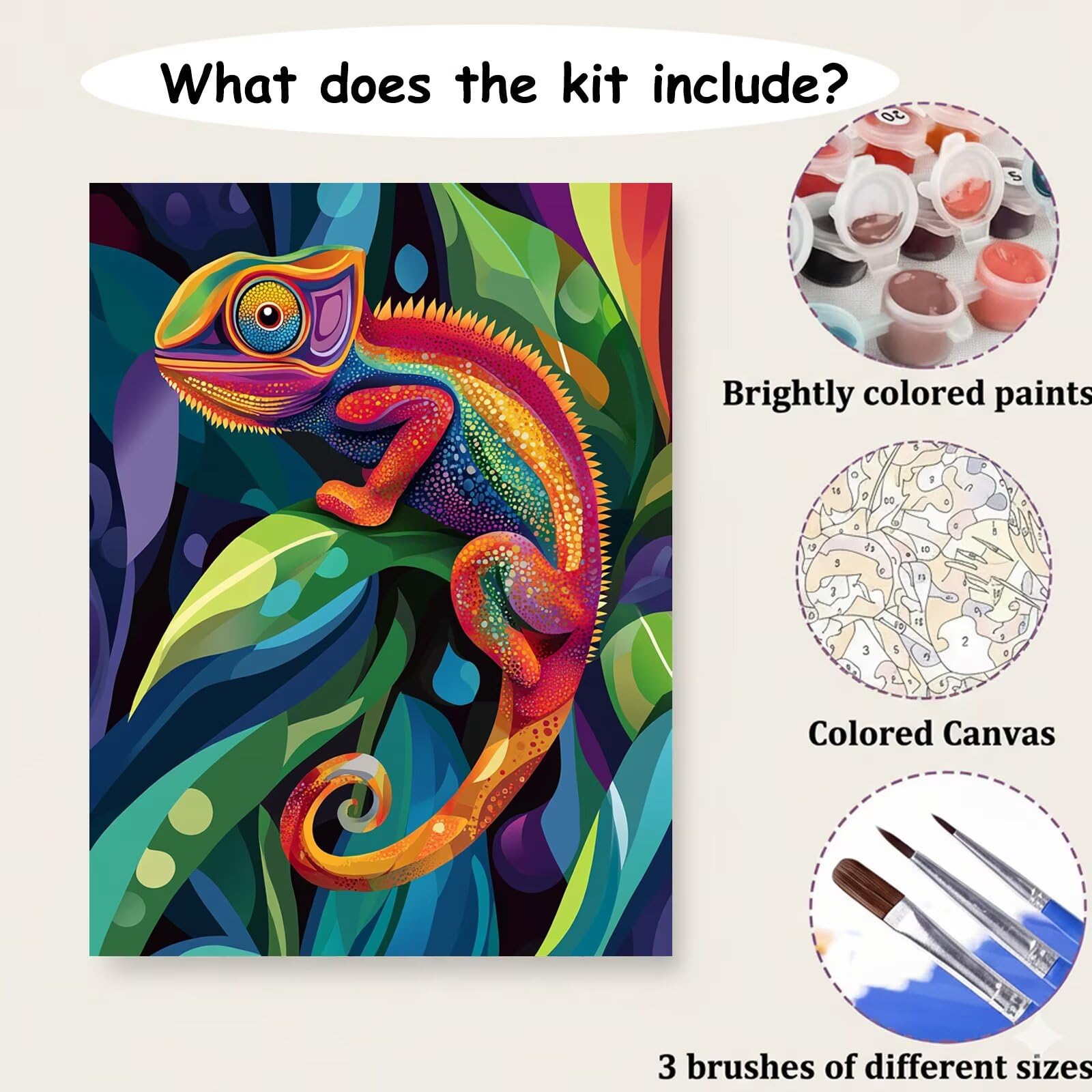 Dipingere con i Numeri Adulti Colorato, Kit di Pittura a Olio su Tela DIY con Pennelli Pittura a Pigmento Acrilico, Paint by Numbers Camaleonte Disegno, Regalo Creativo 70x100cm (Senza Cornice)-#891k