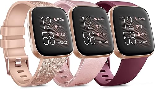 Miniatura 1 de Paquete de 3 bandas de silicona suaves compatibles con Fitbit Versa 2Fitbit VersaFitbit Versa Lite, bandas deportivas ajustables para mujeres y