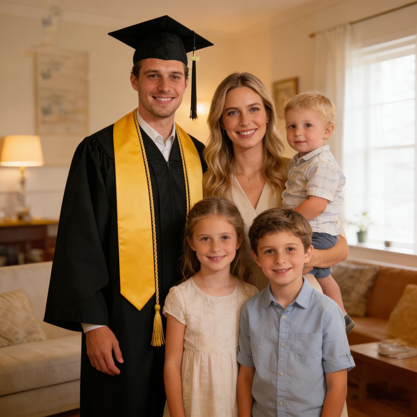 Sombrero y vestido de graduación – Traje académico mate con estola | Conjunto de vestido de graduación universitaria 2026 – para hombres, mujeres, estudiantes, campus, fiesta de fotografía