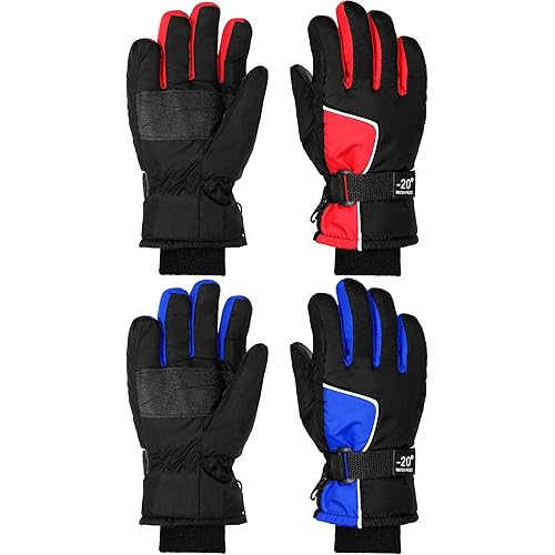 SATINIOR 2 Pairs Kids Waterproof Winter Snow Gloves Ski Gloves for Boy Girl Outdoor Warm Thickening Snowboar