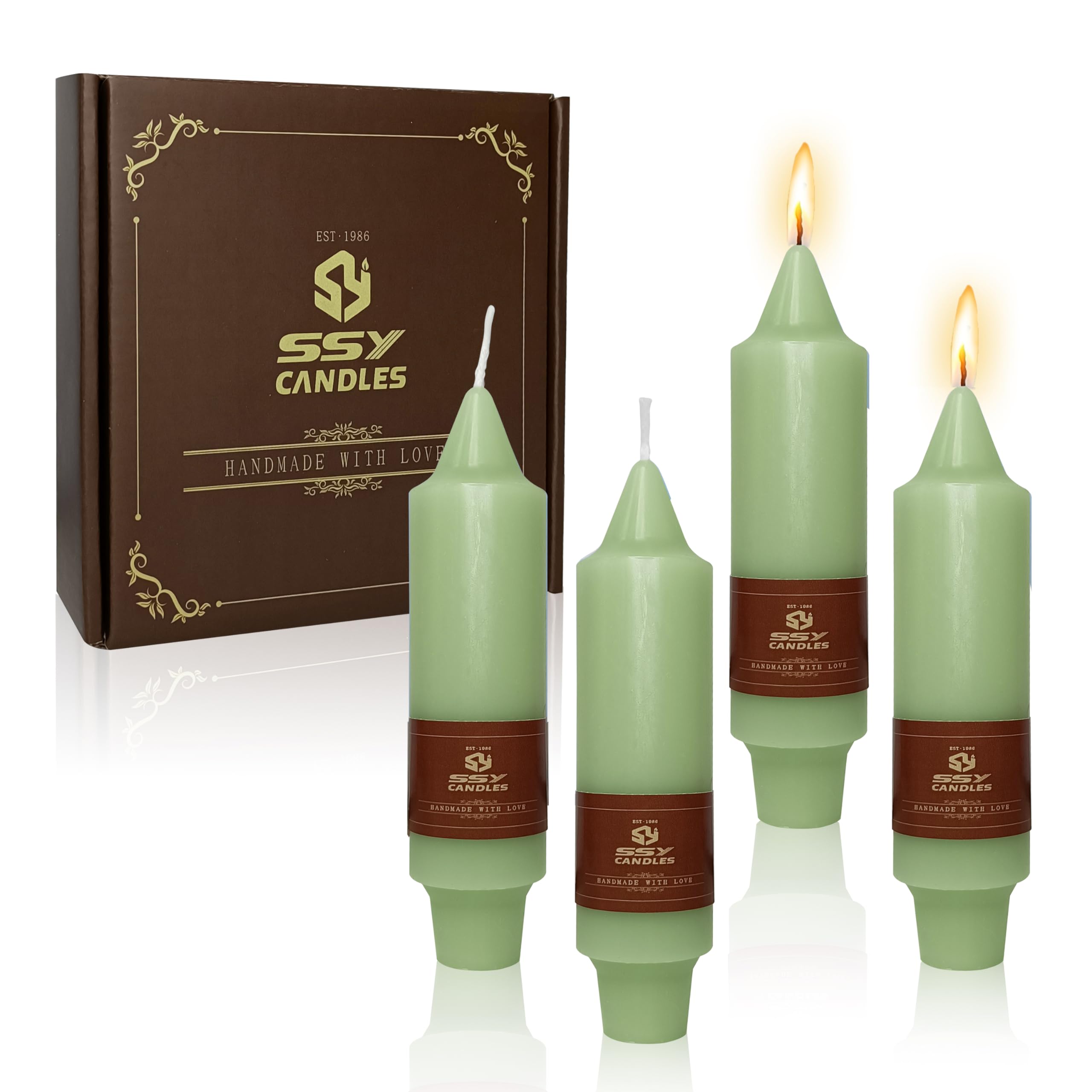 Green Short Taper Candle Candle Sticks, 5 Inch Mini Pillar Candles Small Taper Candles, 4PCS Handmade Unscenteds Candlesticks for Chimes, Rituals, Spell, Wedding, Religious, Home Decor