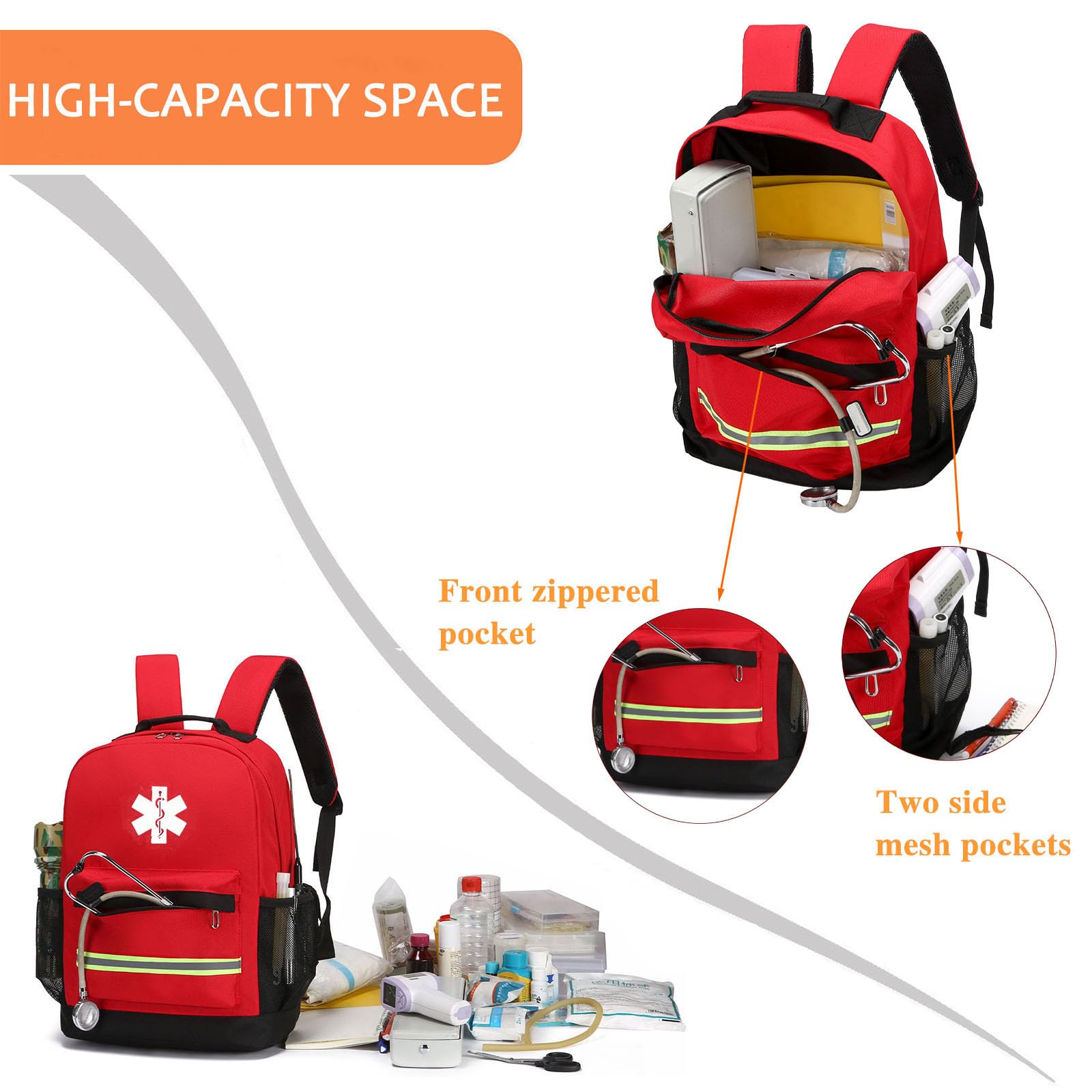 Zaino di primo soccorso,Zaino di trauma di borsa di primo rispondente vuoto,per casa e lavoro,EMT Paramedics (solo borsa) (Rosso)