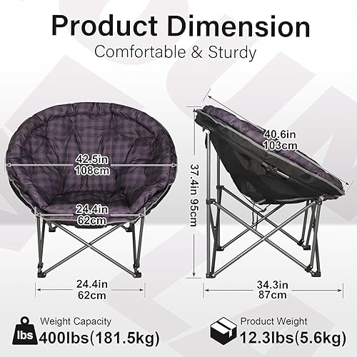 Miniatura 2 de Sillas de campamento redondas plegables XXL de gran tamaño, cómodas sillas de campamento acolchadas para luna, soporta 440 libras, sillas de césped