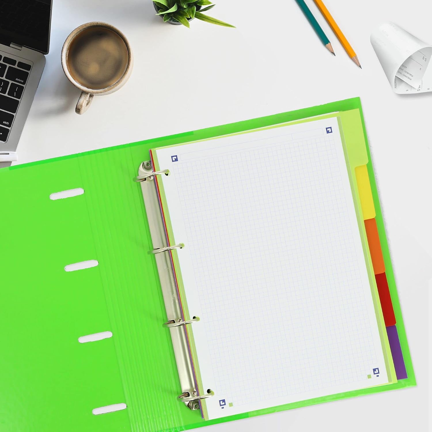 Oxford Strongline 4 Ring Binder Dividers A4, Opaque Plastic, 5 Positions, 4 Drills, 5 Vivid Colours