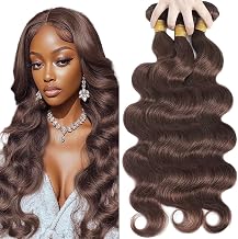 Dark Brown Body Wave Human Hair Bundles #4 Chocolate Brown Double Weft Brazilian Hair Extensions Weave 3 Bundles 8/10/12 Inch No Tangle & Natural Look for Black Women