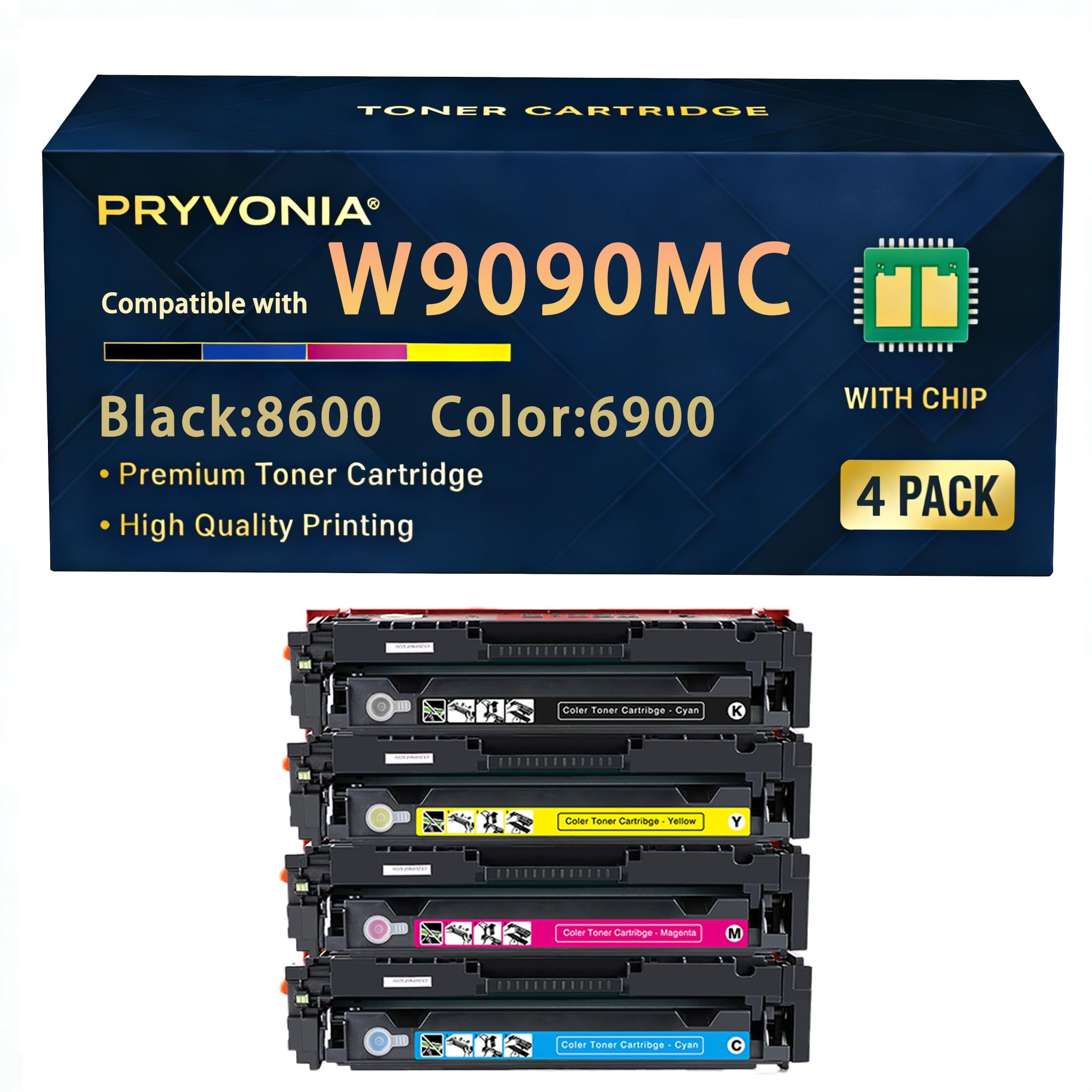 W9090MC Toner Multipack do HP LaserJet Managed E45028 E45028dn E45028dw E47528 E47528dn E47528f zamiennik do W9090MC-W9093MC W9090-W9093 (zestaw 4 szt. BK/C/M/M/ Y) Y)
