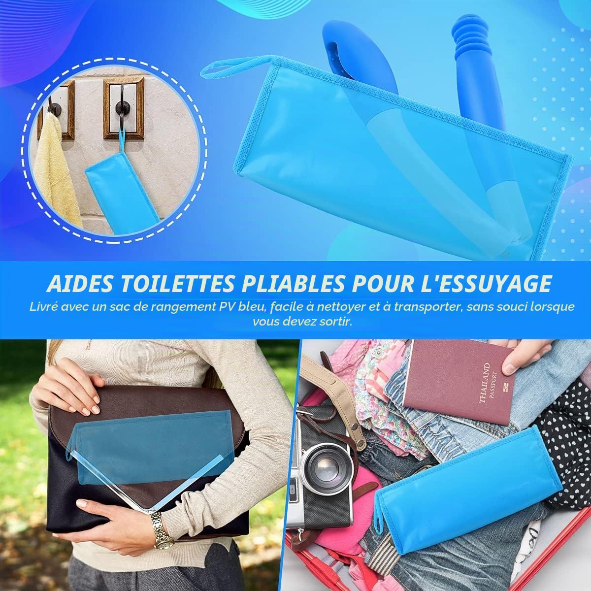 Outils de Toilette Pince de Toilette Pliable Buddy SIDA avec Crochet pour Femmes Handicapées et Enceintes