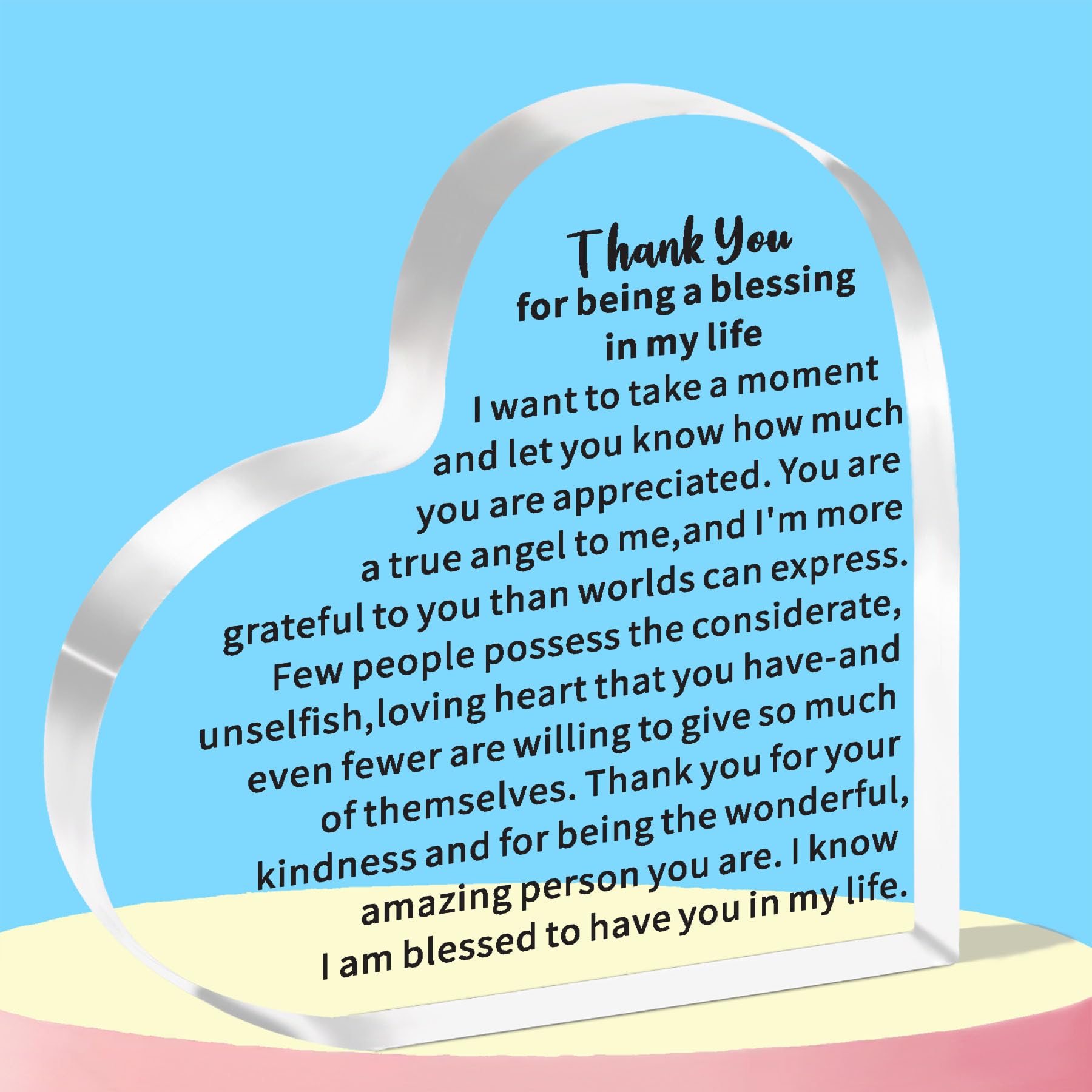 WTOPP Thank You Gifts,Acrylic Heart Shape Plaques Appreciation Gifts,Appreciation Gifts For Mum Dad Boss Leader Mentor,Thanksgiving Gift For Colleague Coworker,One size,Transparent,