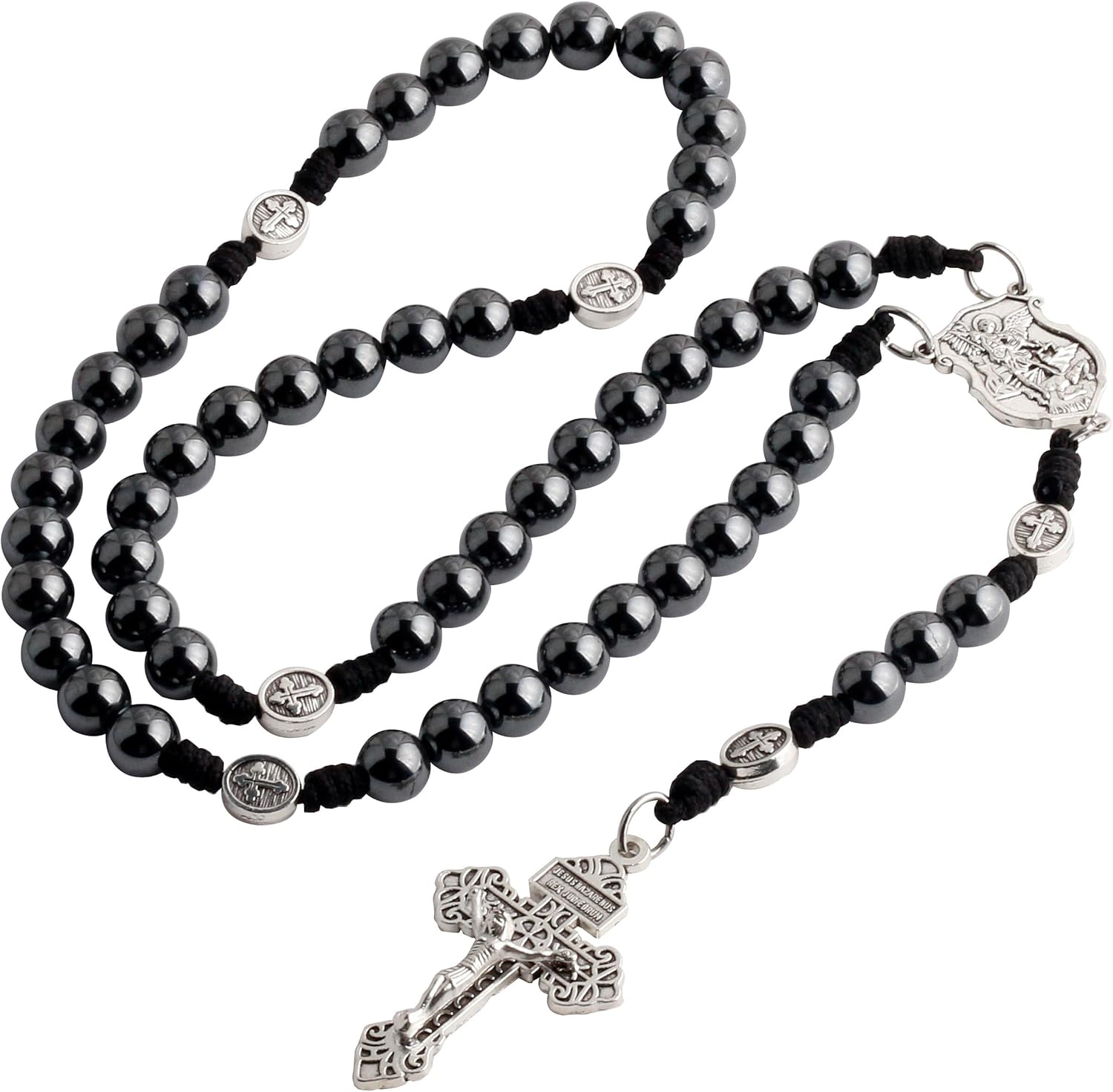 HanlinCC 10mm Hematite Stone Beads Handmade Saint Michael Paracord Rosary Necklace for Men and Women - Image 7
