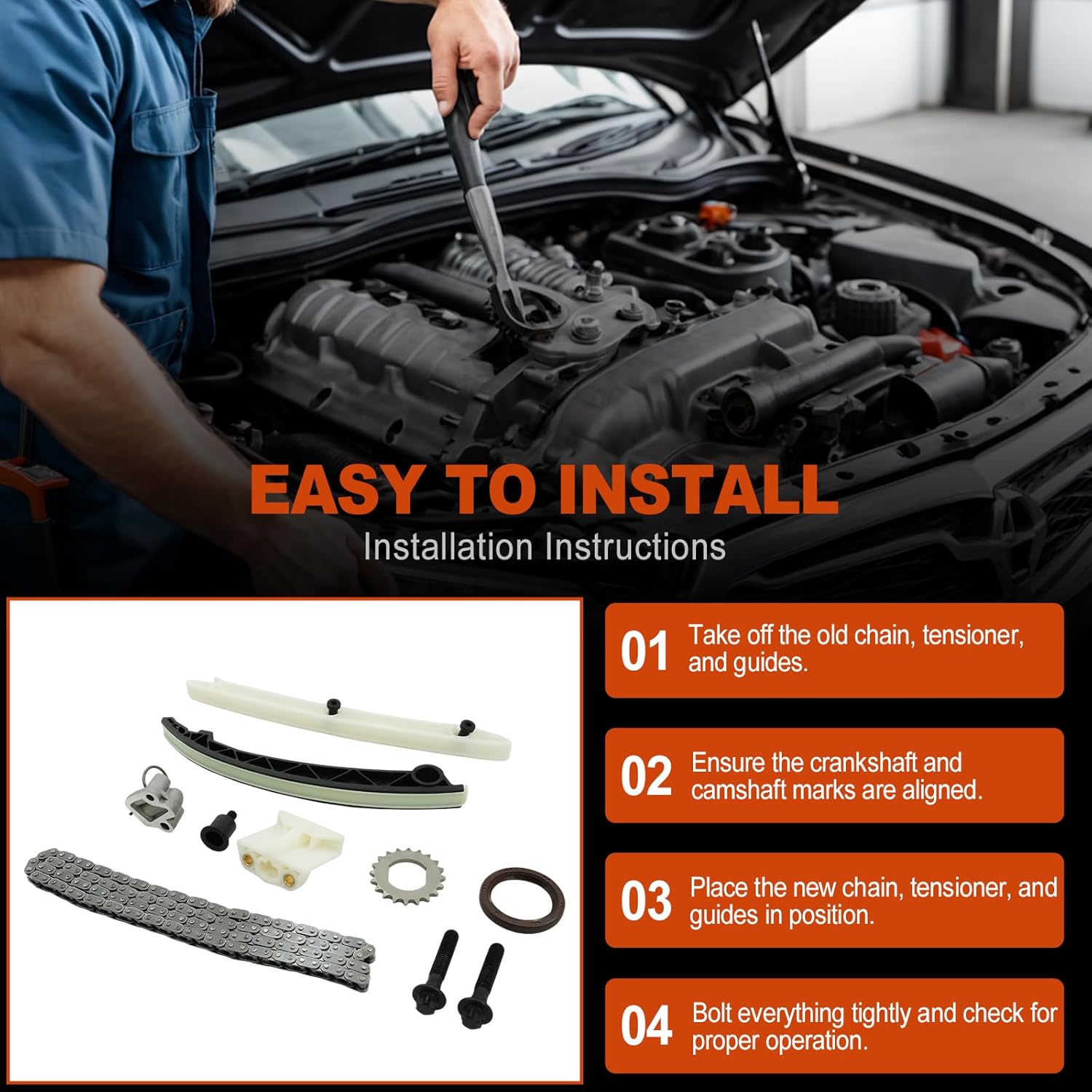 Engine Timing Chain Kit for Buick Encore 2013-2019, for Cadillac ELR 2014-2016, for Chevrolet Cruze 2011-2015, Cruze Limited 2016, Sonic 2012-19, Trax 2013-19, Volt 2011-15 OE 22HP47N, ETCK2102, TK343