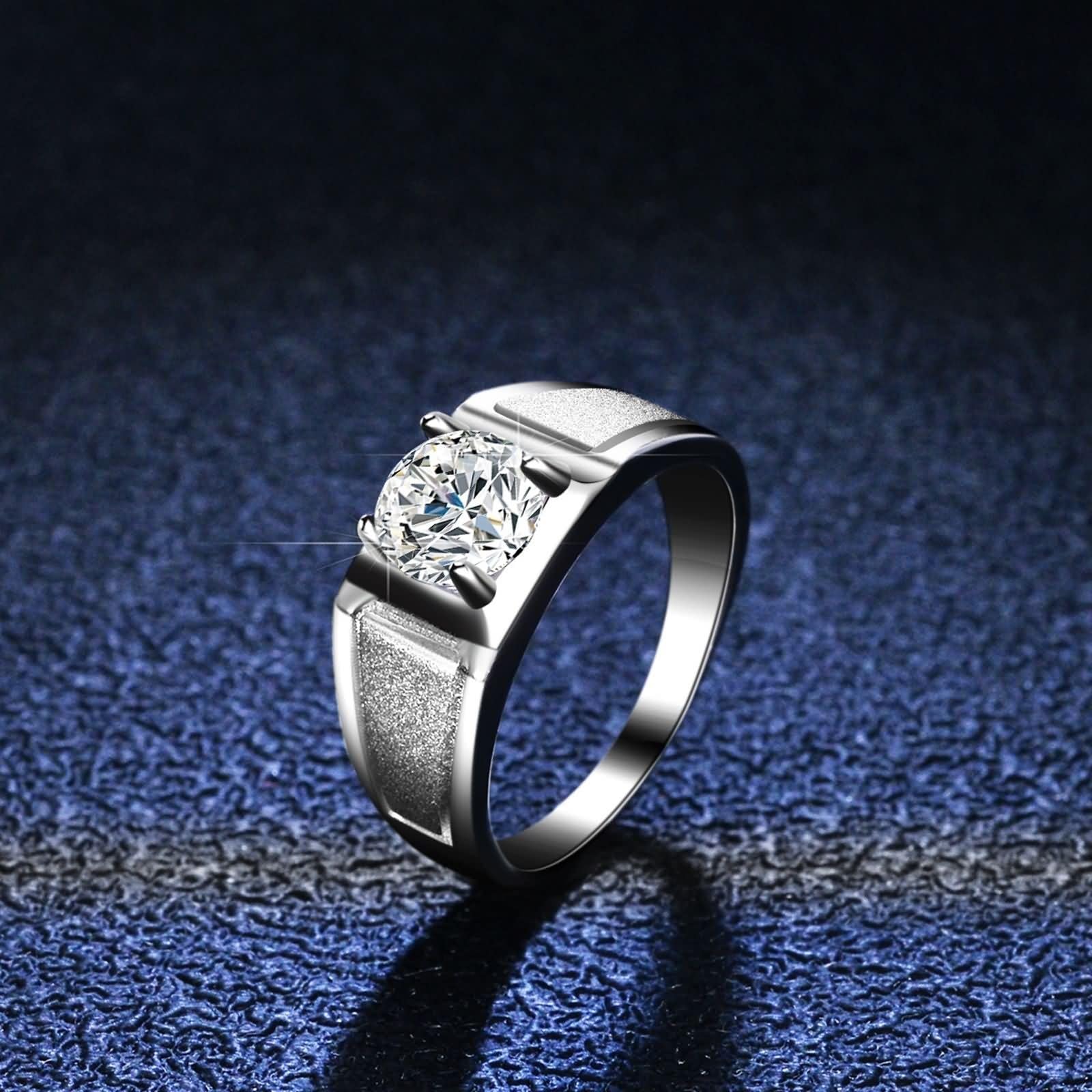 Anillos para hombre de plata, Pinky Anillo para hombre con 4 capas de solitario, redondo, con moissanita de 1 quilate, plata de ley 9 K, oro blanco de 9 quilates, talla 65 (20,7)
