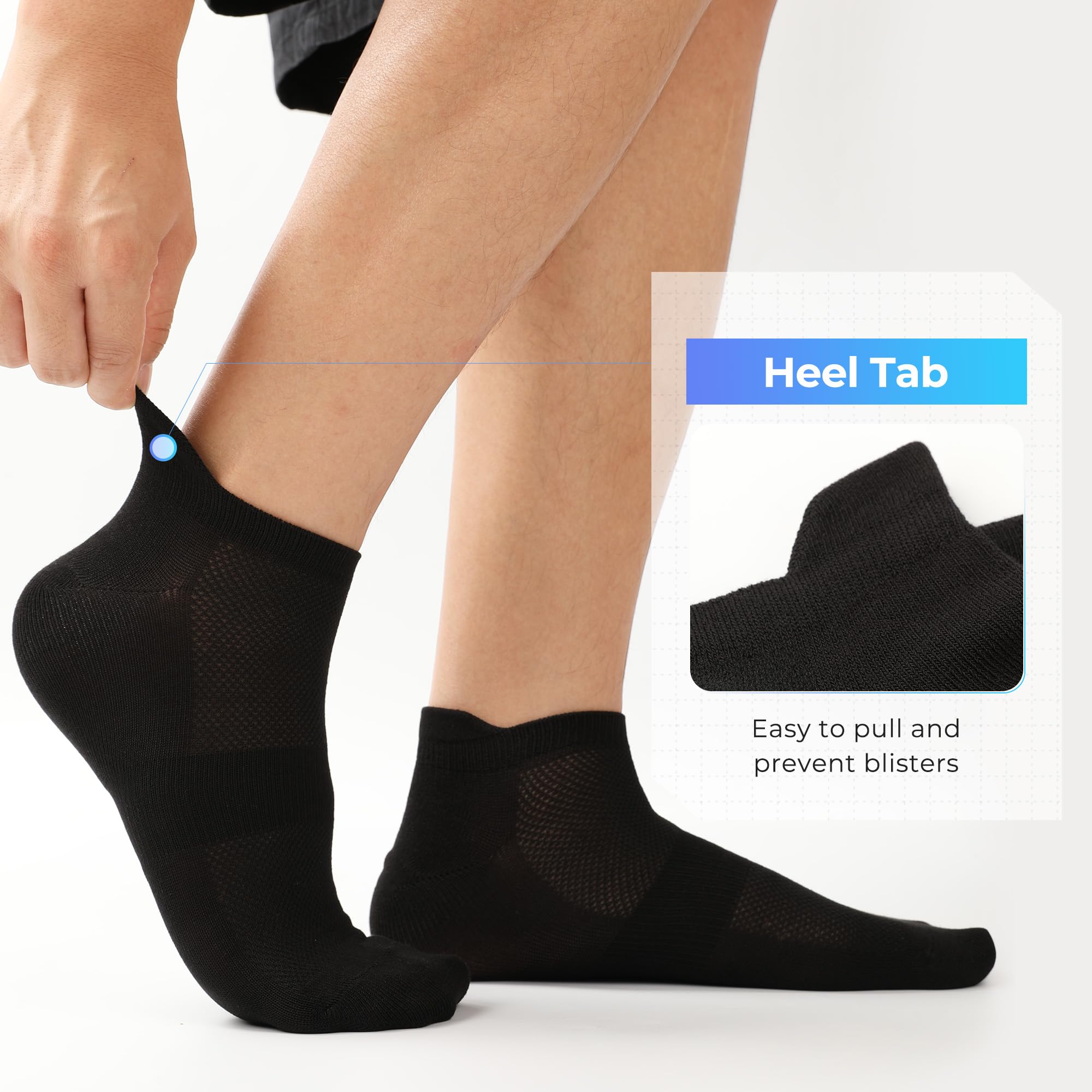 BAMBOO COOL Herren-Knöchelsocken, athletisch, niedrig geschnitten, Fersenlasche, gepolstert, feuchtigkeitsableitend, atmungsaktiv, 8 Stück