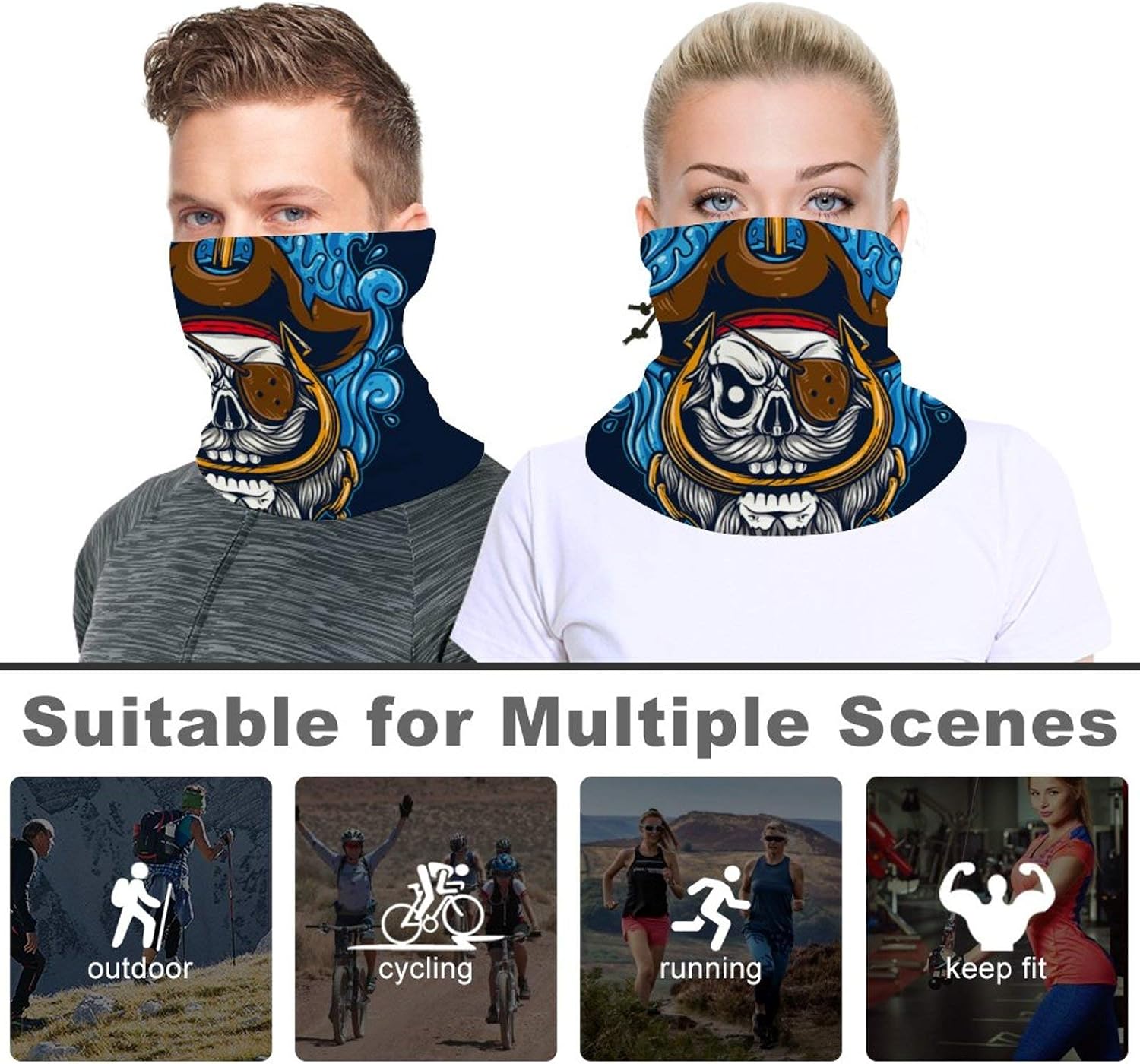 Neck Gaiter for Men Women Headwear Bandana Head Wrap Face Scarf Mask Cover Warmer Balaclava for Sports-Seamless & Versatile