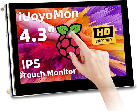 4.3 Inch Touchscreen Monitor for Raspberry Pi 5/4/3/B+/A+, 800x480 Pixel IPS Display Touch Capacitive Screen, Driver-Free DSI Port