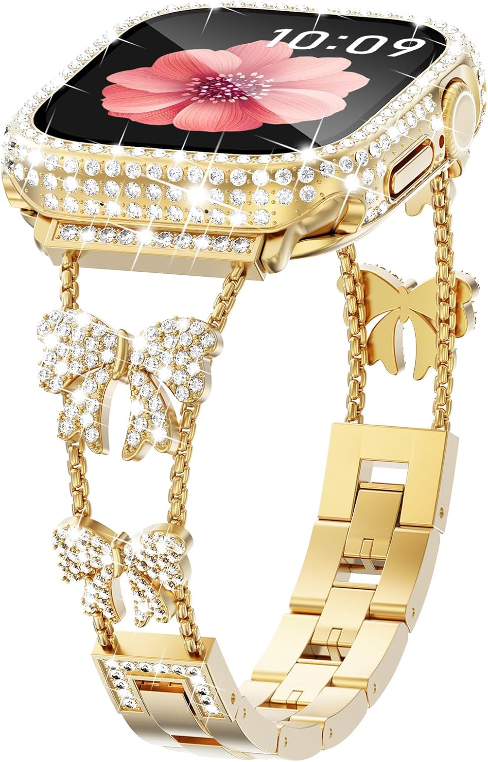 Surace Compatible with Apple Watch Bands for Women 40mm 41mm 44mm 45mm 42mm 46mm, Bow Jewelry Diamond Rhinestone Link Bracelet with 2 in 1 Waterproof Case for iWatch Series 11/10/9/8/7/6/5/4 SE3/2/1 - Image 2