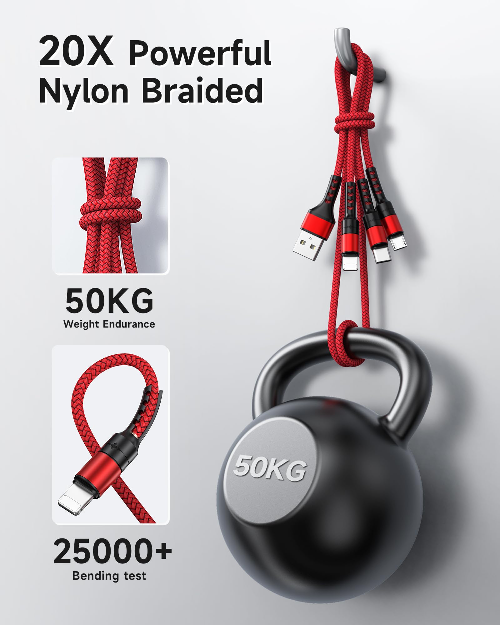 RAVIAD Cavo Multi USB 3 in 1 Multi Caricatore USB Cavo in Nylon Intrecciato con Micro USB Tipo C Lightning Connettori per iPhone, Samsung Galaxy, Honor, Android, Wiko, Kindle 3M