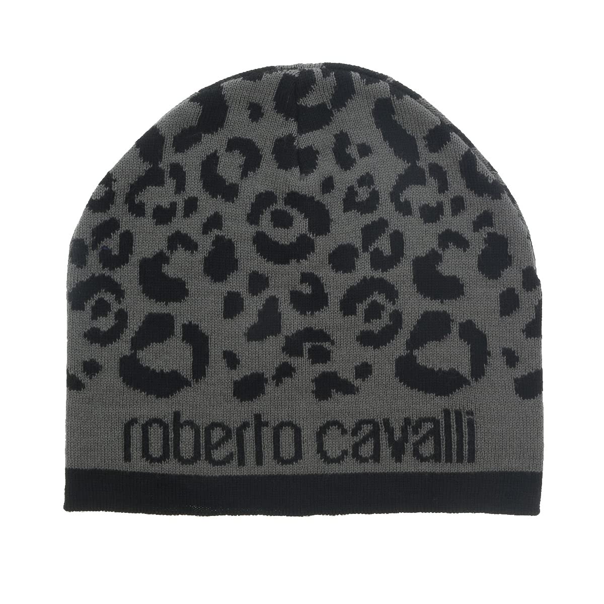 Roberto Cavalli Esz031 05001 Black Grey Leopard Beanie Hat  display picture 1