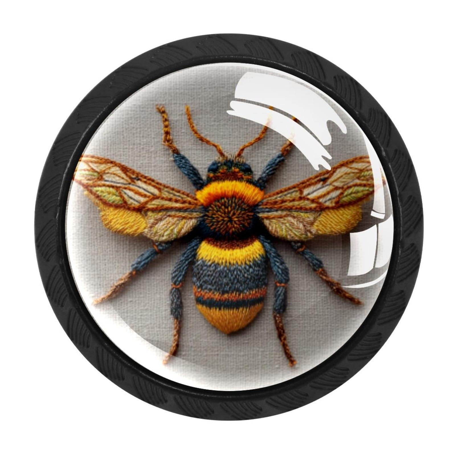 CHENZZZZ 4 Pack Cabinet Handles Black Embroidered Bee (1) Cabinet Knobs Draw